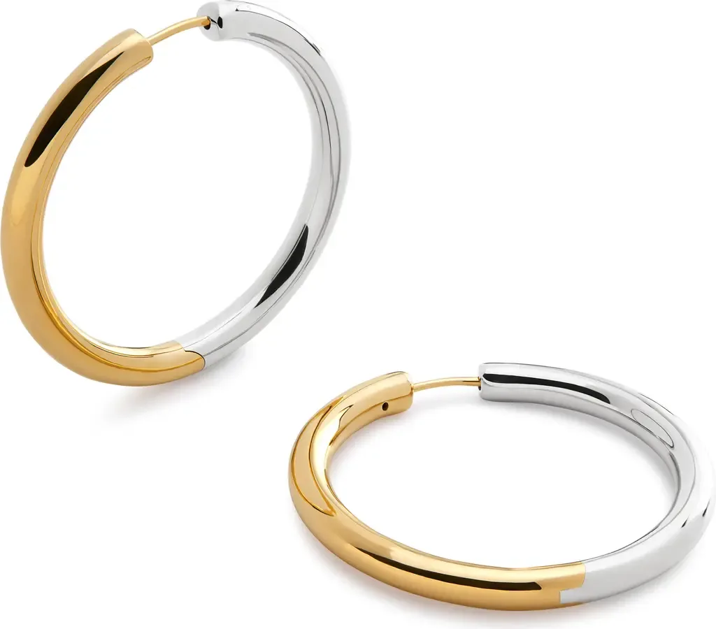 Large Essential Two-Tone Tube Hoop Earrings in 18K Gold Vermeil by Monica Vinader