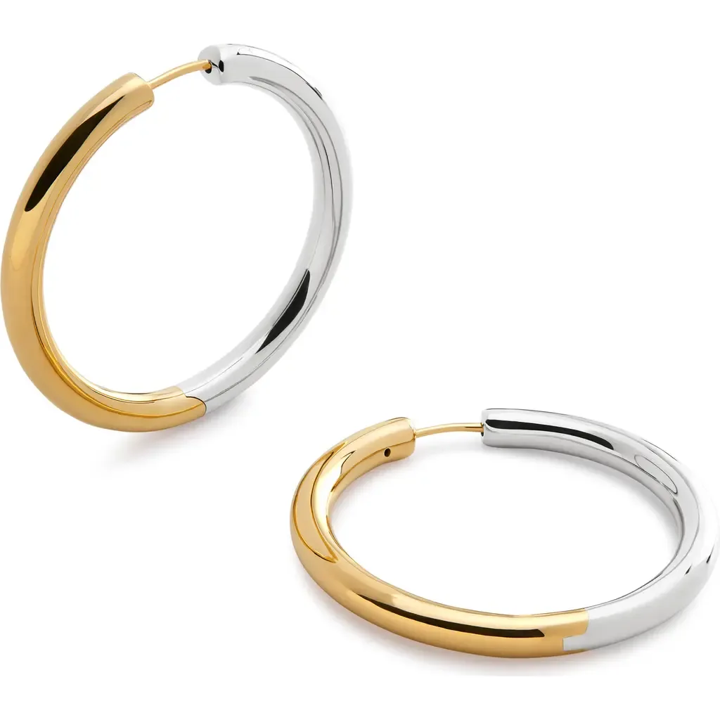 Large Essential Two-Tone Tube Hoop Earrings in 18K Gold Vermeil by Monica Vinader