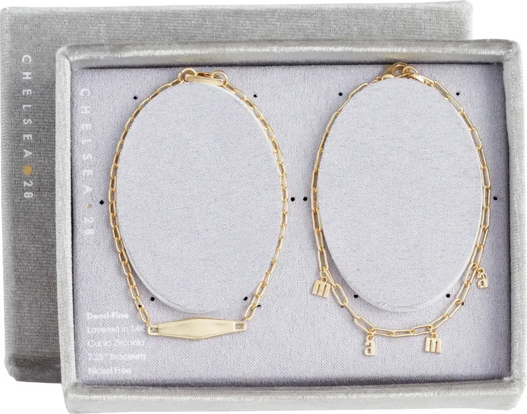 Gift Boxed Set of 2 Demi Fine Mama Chain Bracelets by Chelsea28