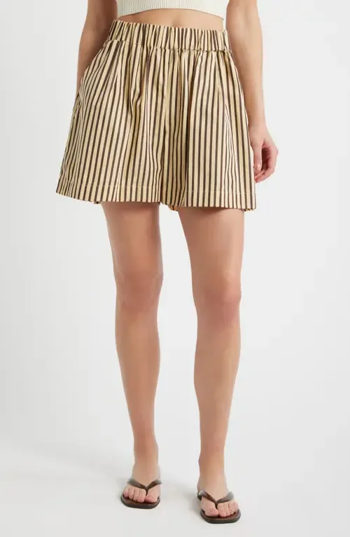 Clemente Striped Cotton Shorts in Carmen Stripe-Sand Cider by Faithfull the Brand