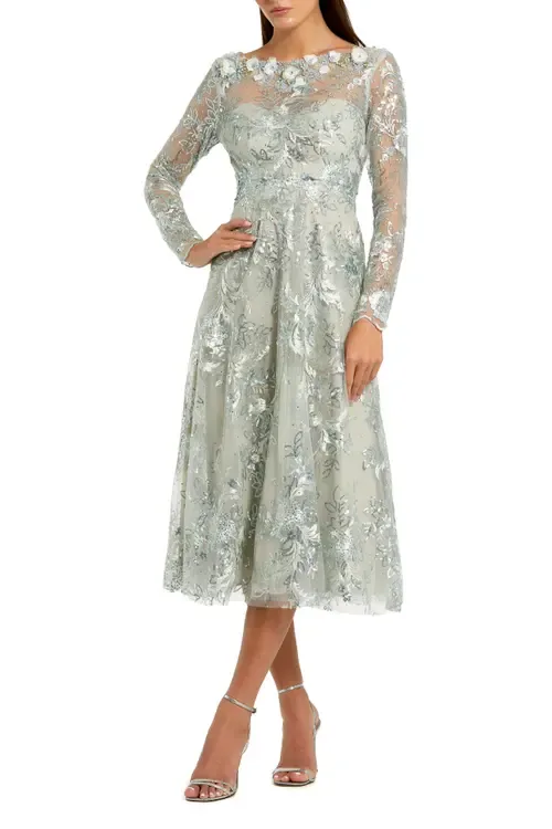 Floral Embroidered Long Sleeve Midi Dress