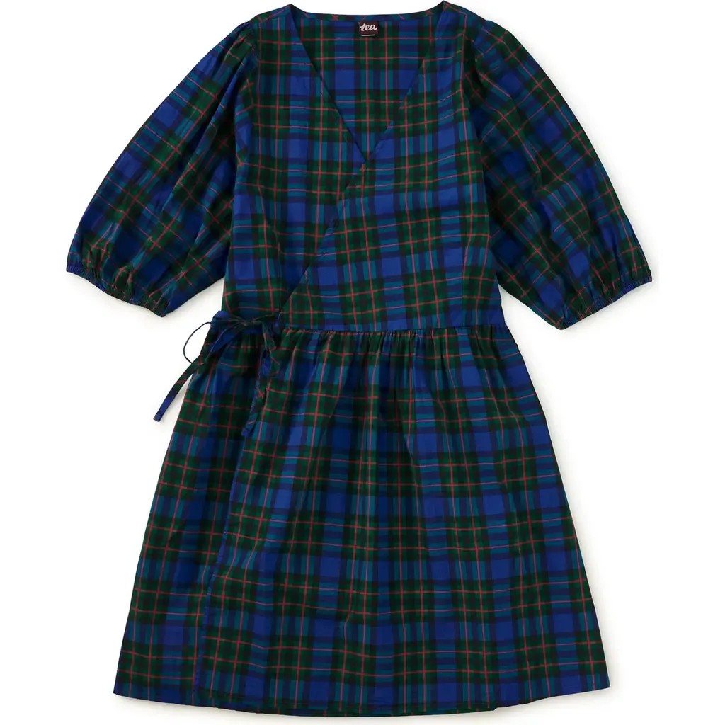 Mini Wrap Dress in Busan Holiday Plaid by Tea Collection
