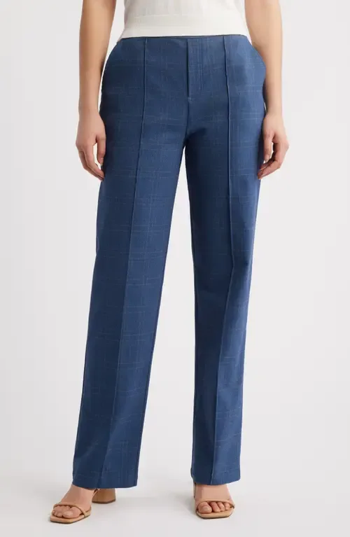 Pintuck Plaid Wide Leg Pull-On Pants by Hue