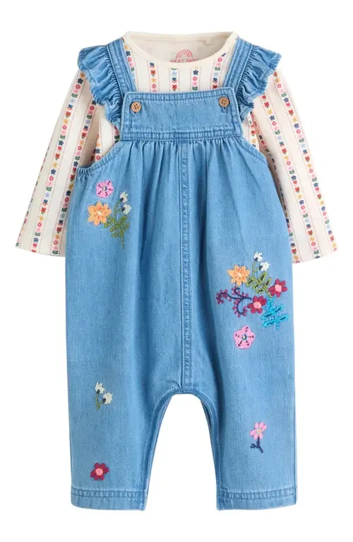 Print Bodysuit & Embroidered Denim Overalls Set by NEXT