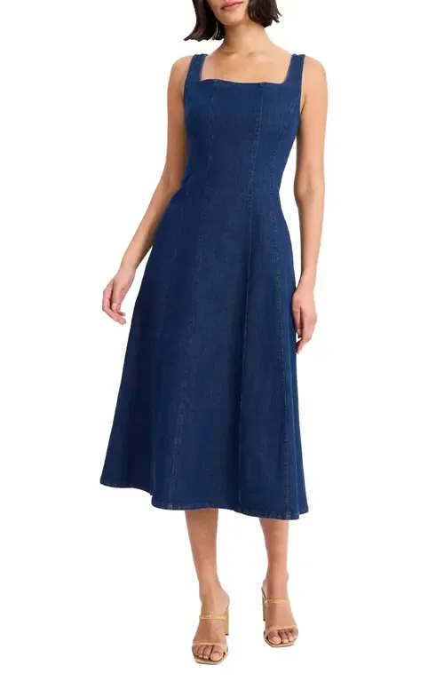 Sleeveless Denim Midi Dress in Dark Wash by Maggy London