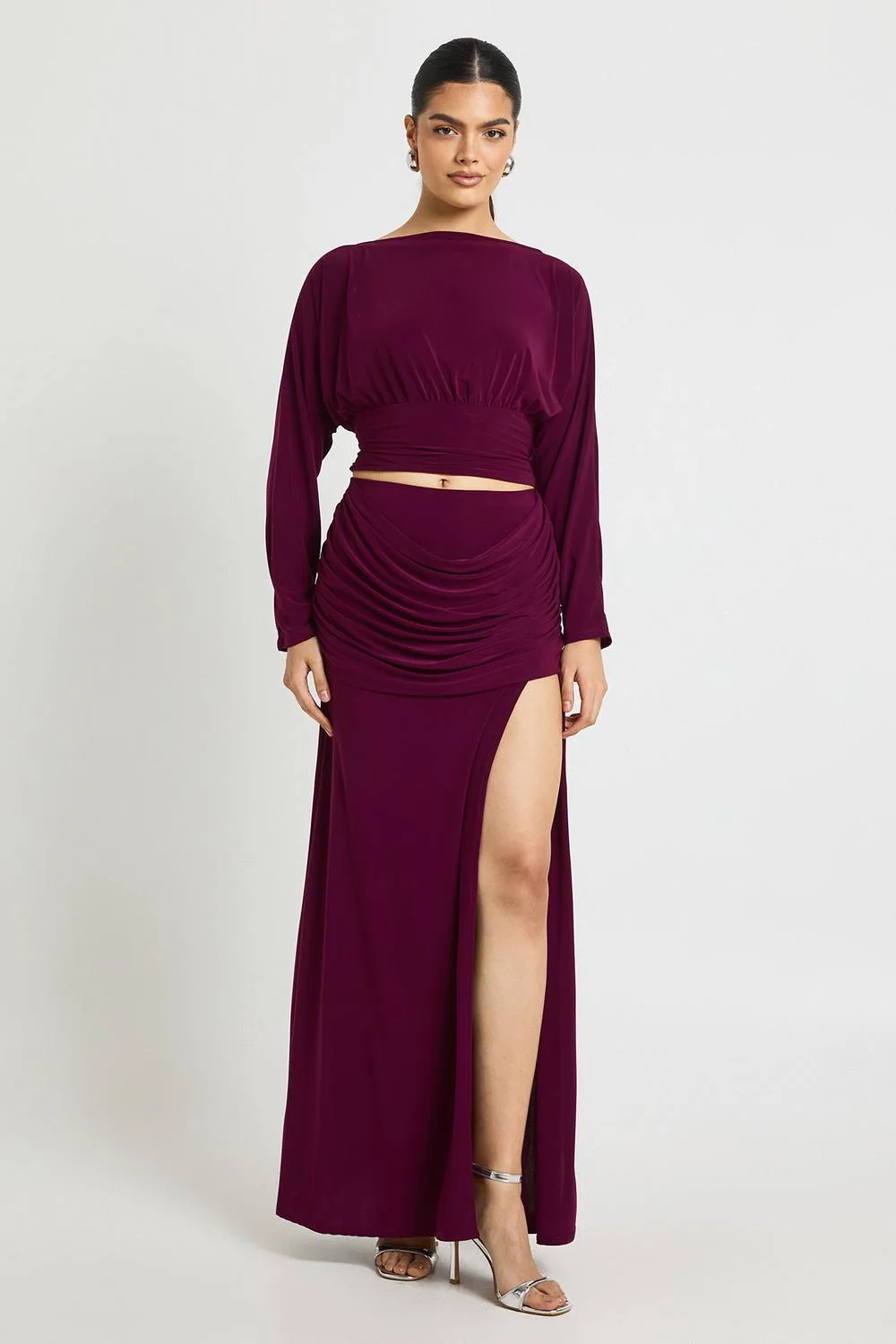 Slinky Drape Front Detail Maxi Skirt by boohoo
