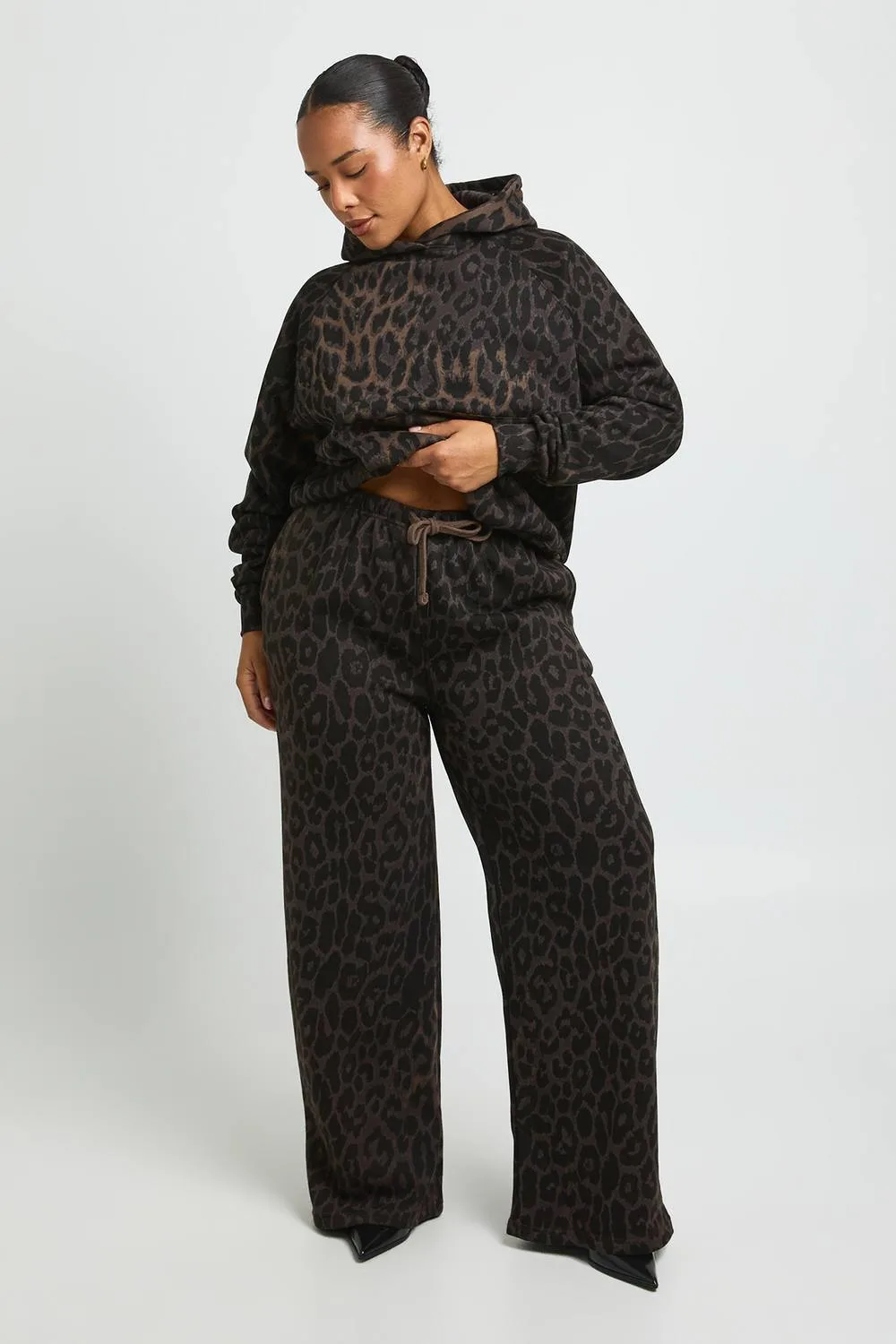 Leopard Print Mid Rise Straight Leg Jogger Pants by boohoo
