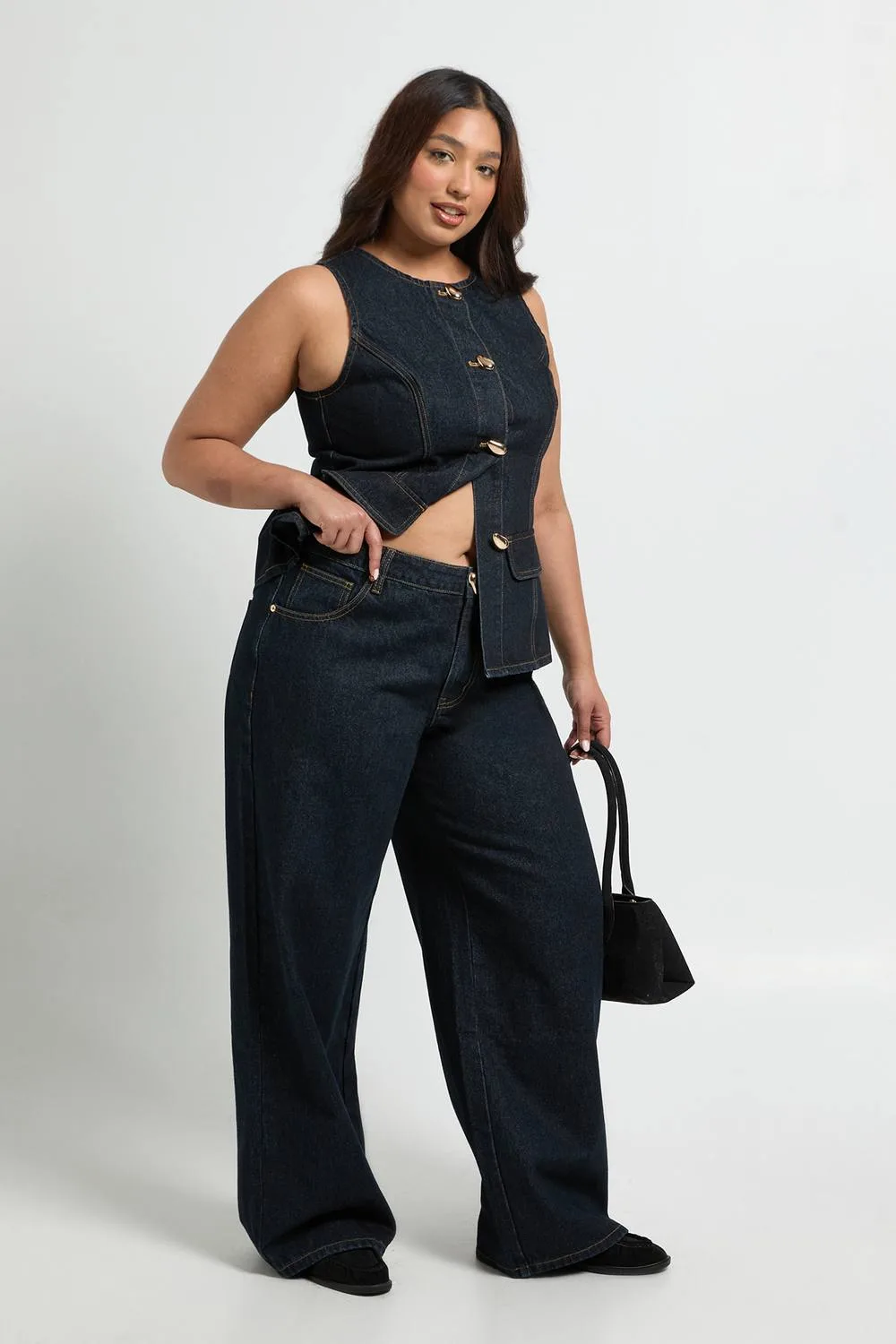Contrast Stitch Denim Wide Leg Jean