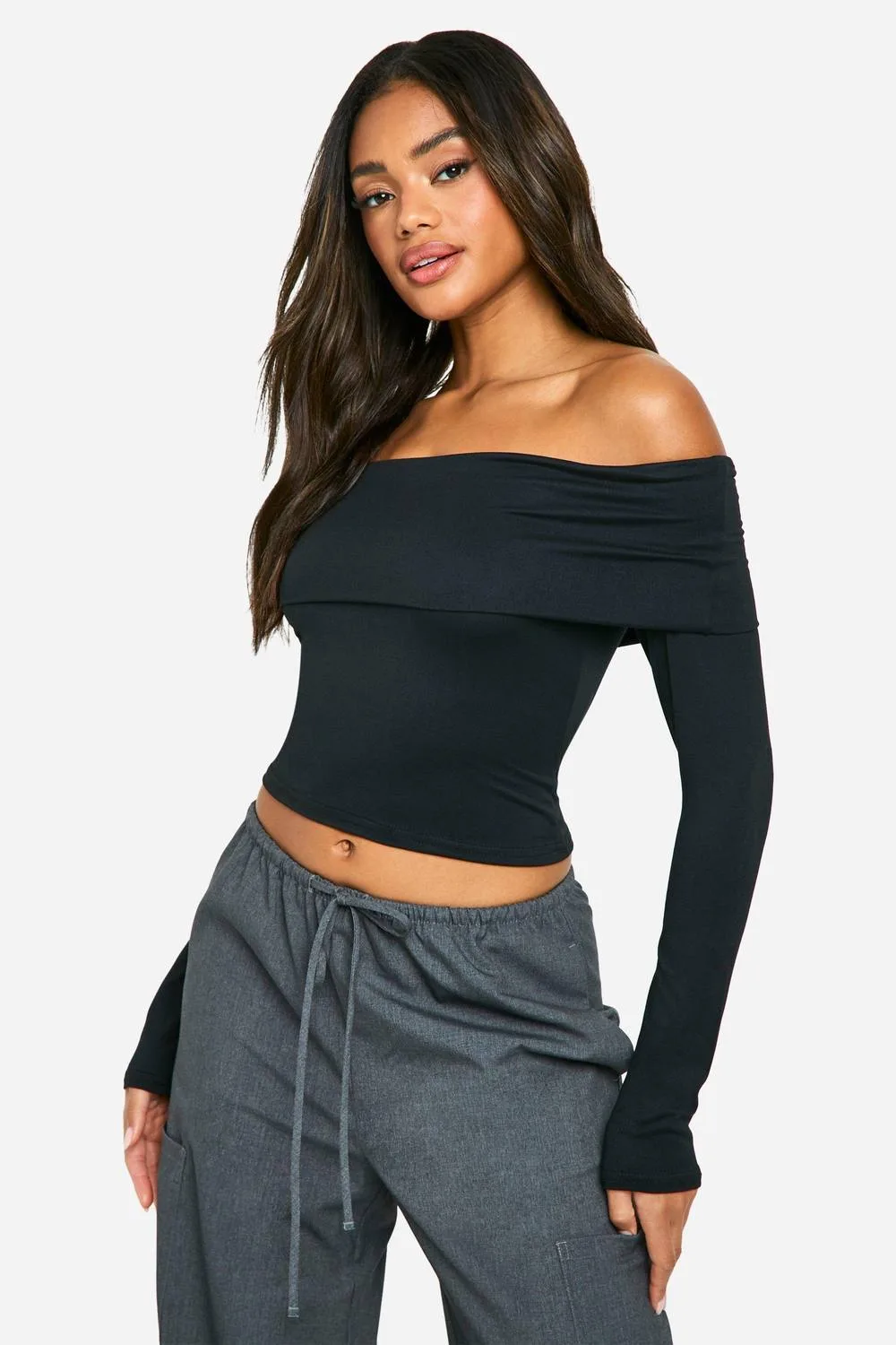Fold Over Long Sleeve Top by boohoo