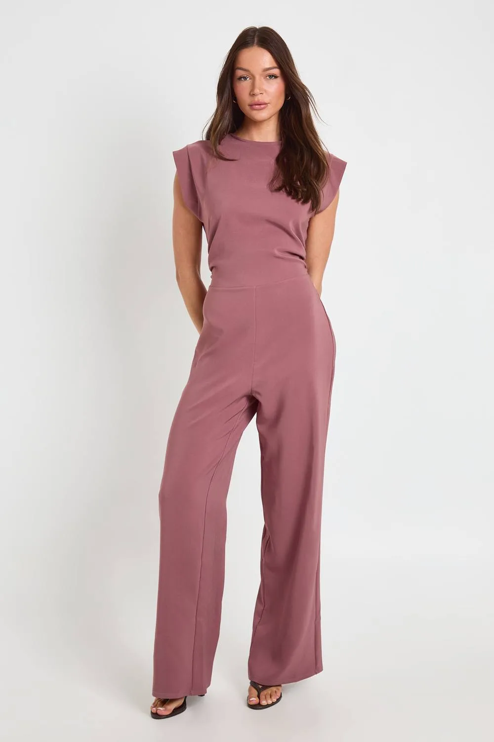 Ruched Waist Wide Leg Jumpsuit