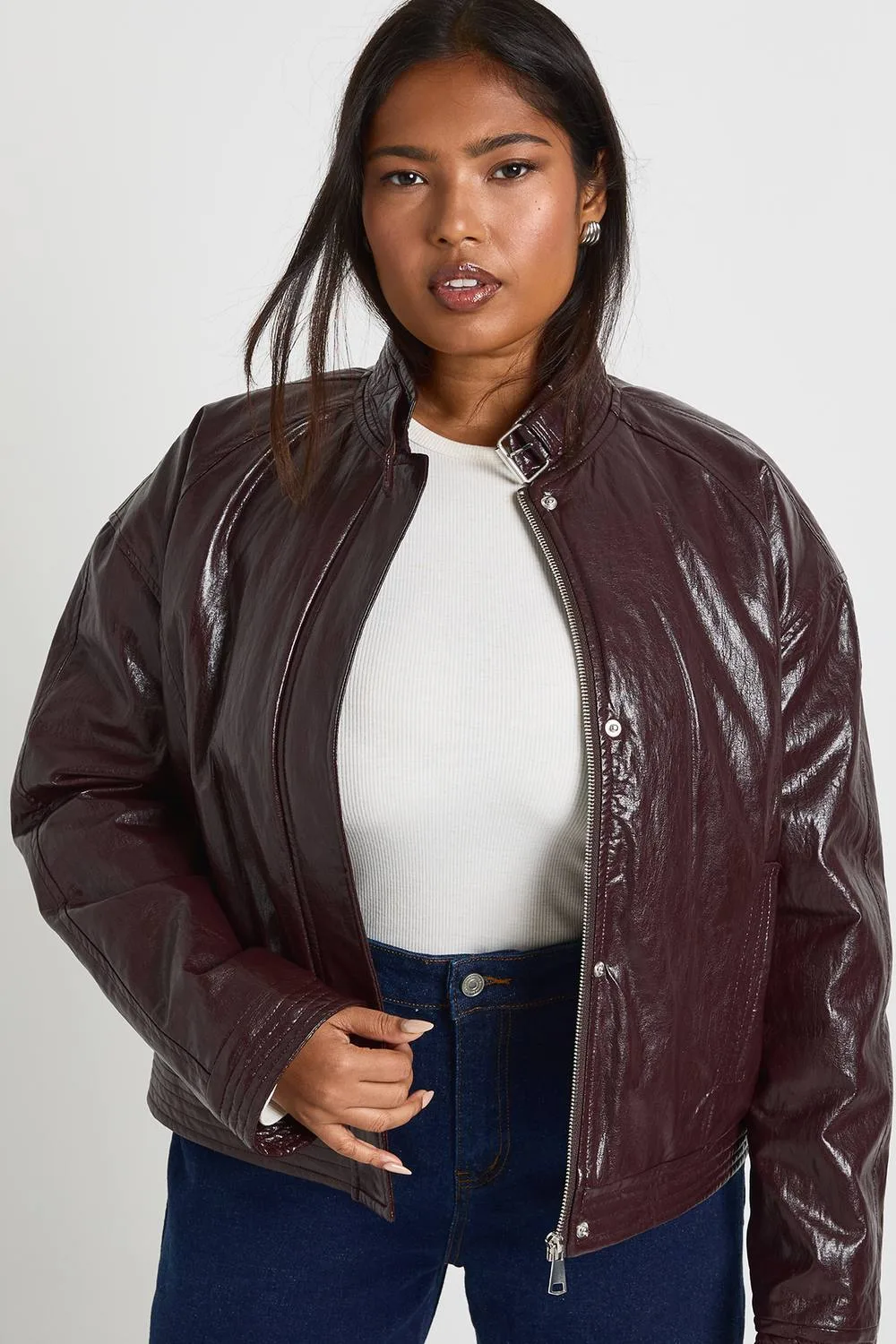Faux Leather Oversized Jacket by boohoo