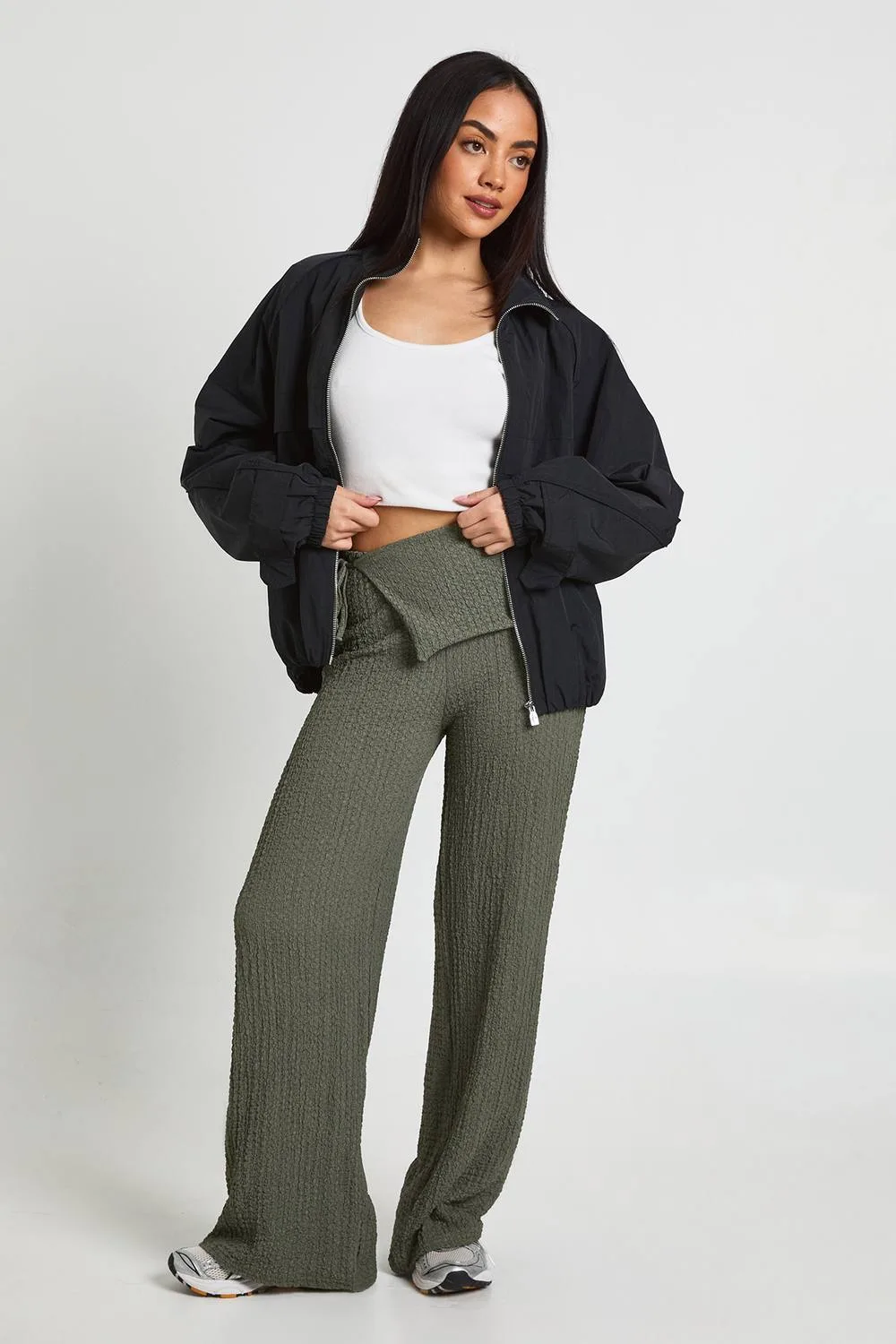 Textured Tie Wrap Waist Straight Leg Trouser by boohoo
