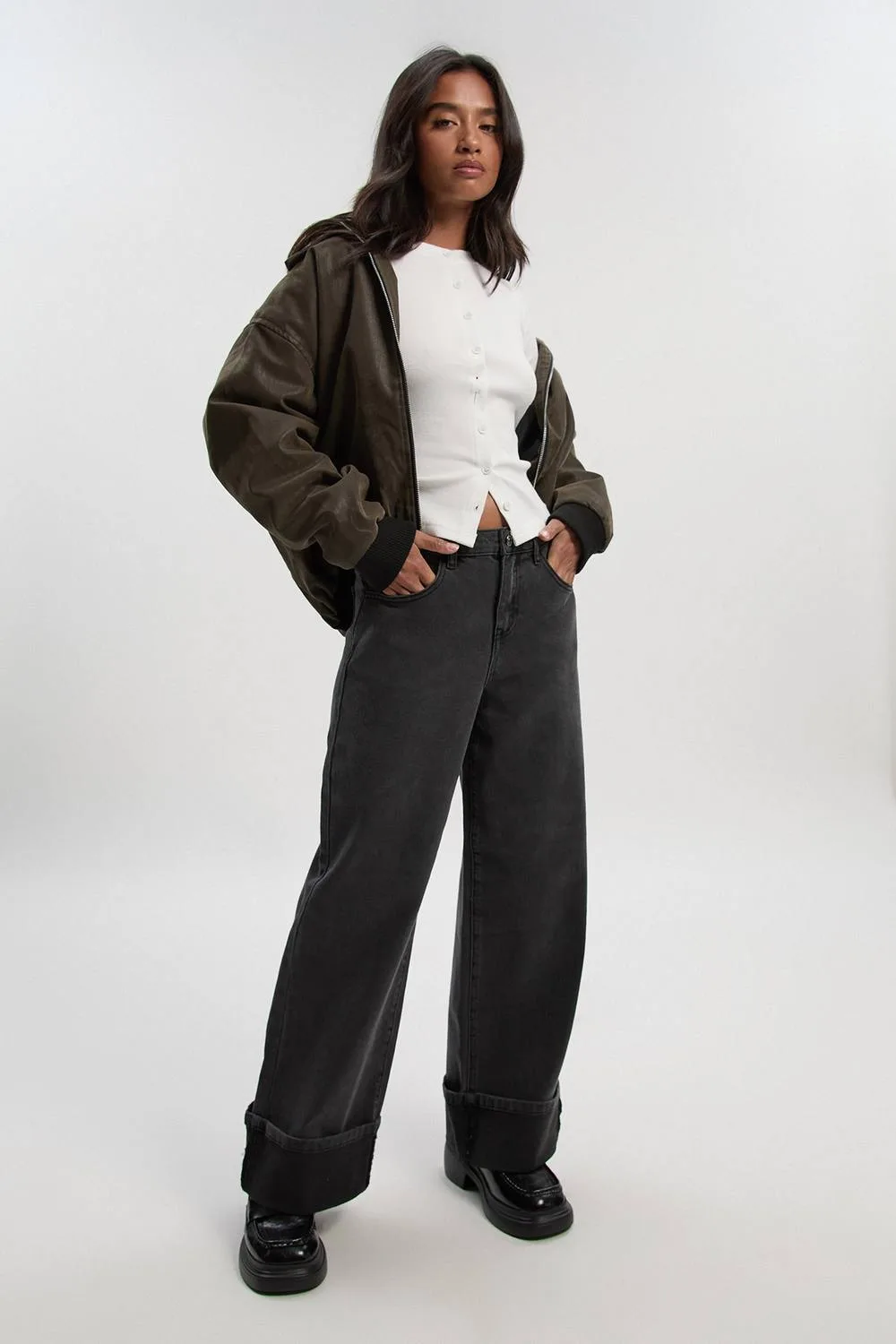 Turn Up High Waist Straight Leg Jean by boohoo