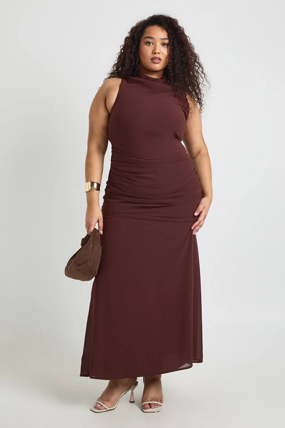 Cowl Neck Draped Skirt Maxi Dress