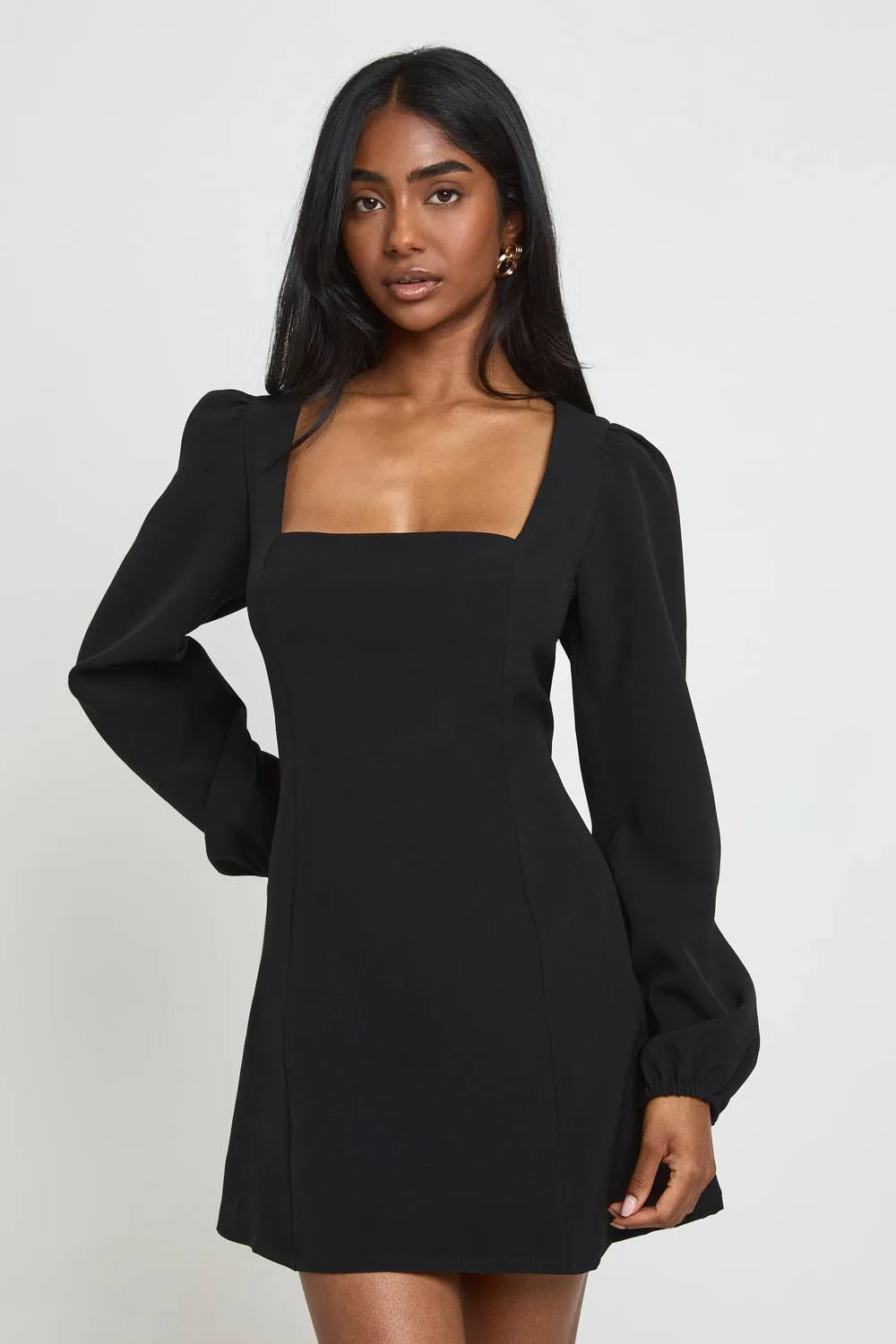 Volume Sleeve Fit & Flare Mini Dress