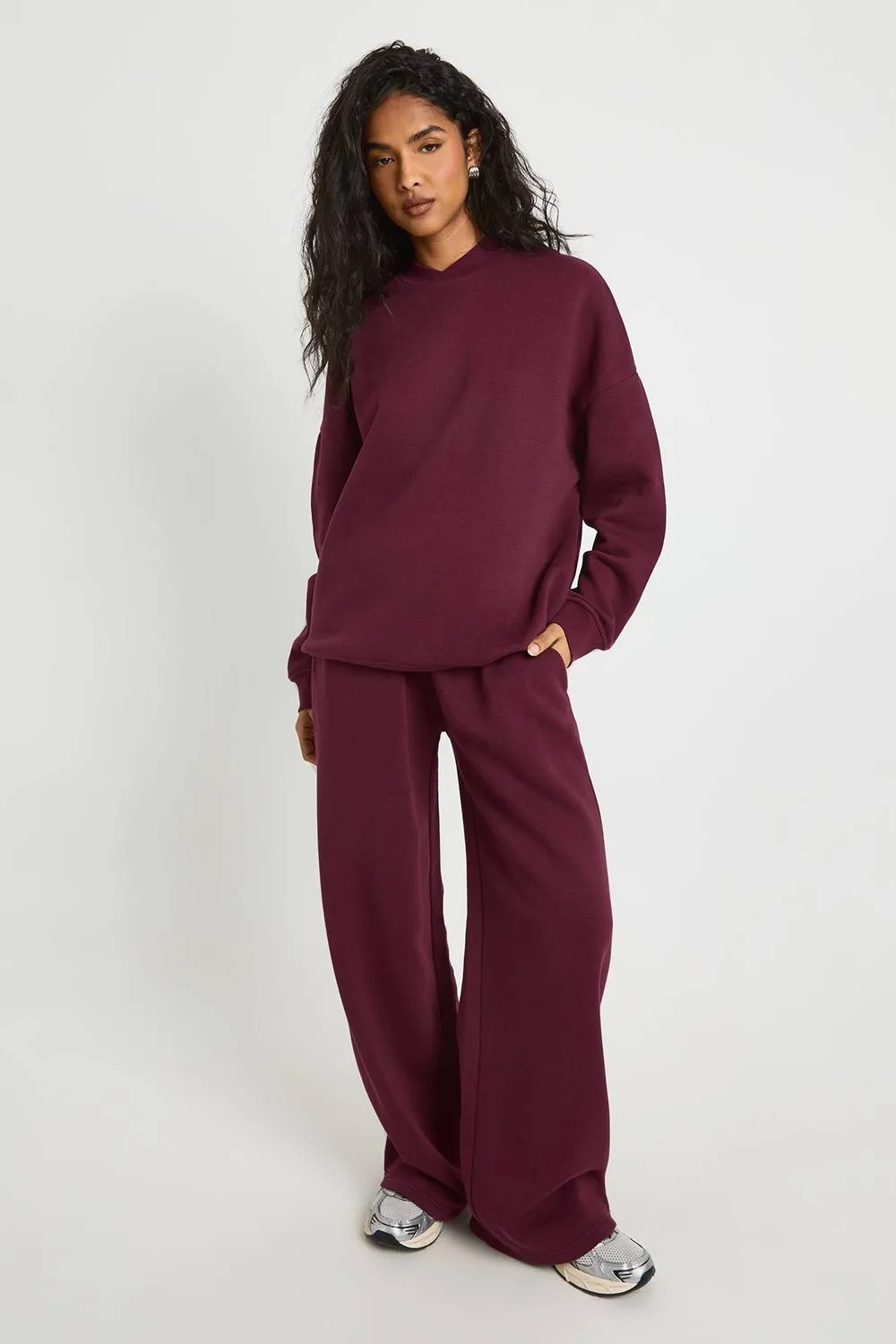 Neck Detail Sweatshirt Wide Leg Tracksuit by boohoo