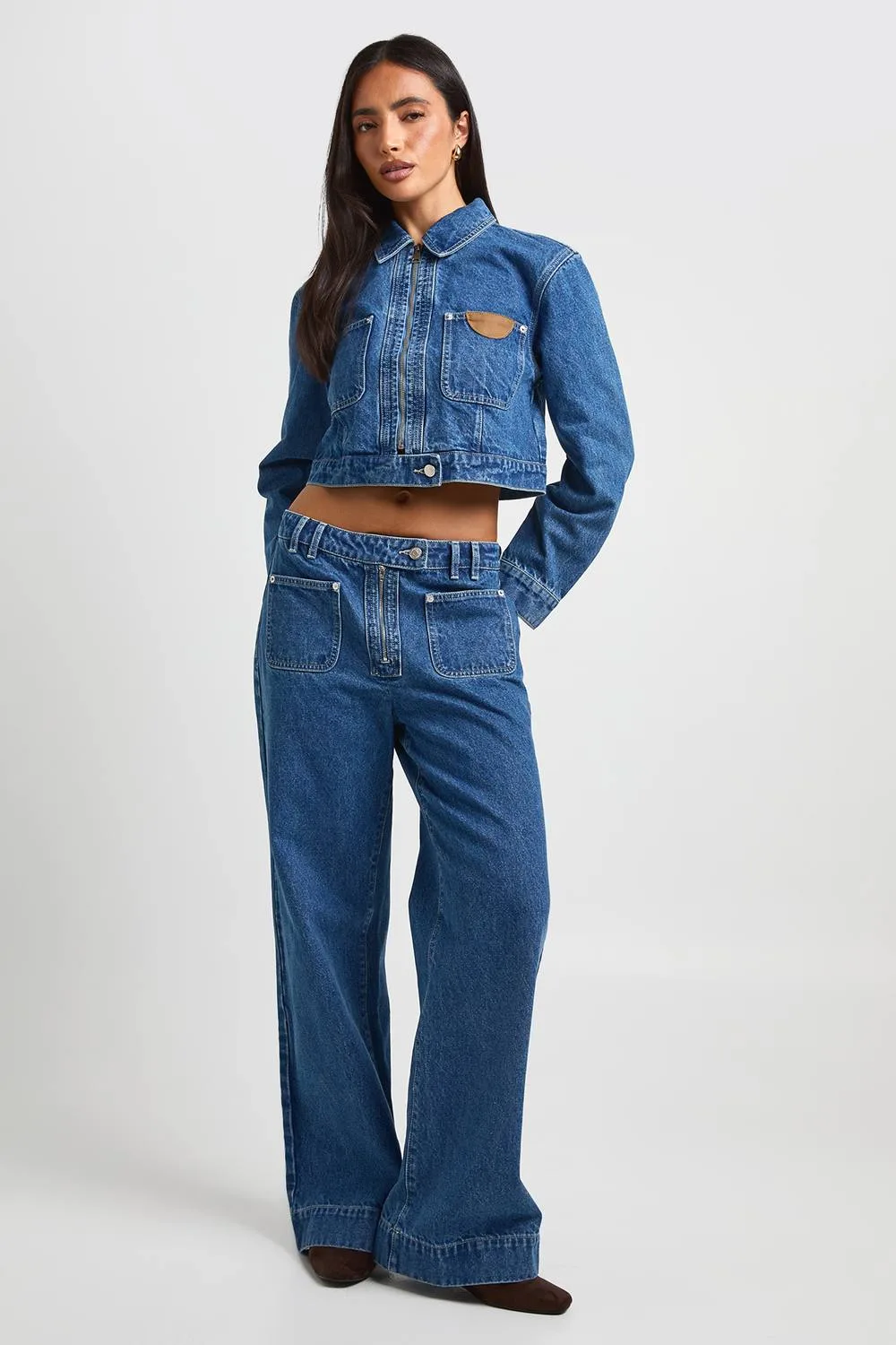 High Waist Pocket Detail Wide Leg