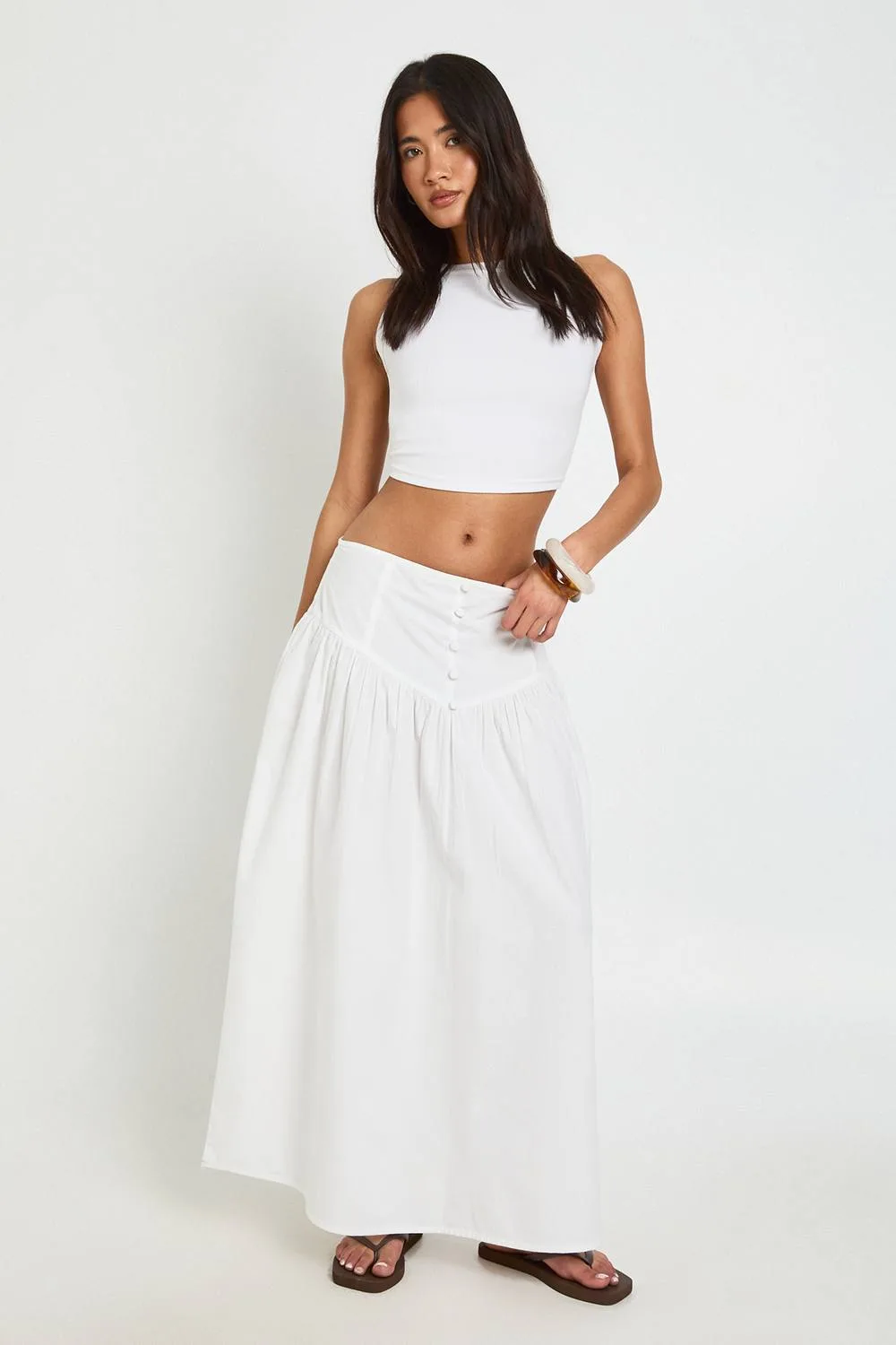 Button Waistband Maxi Skirt by boohoo