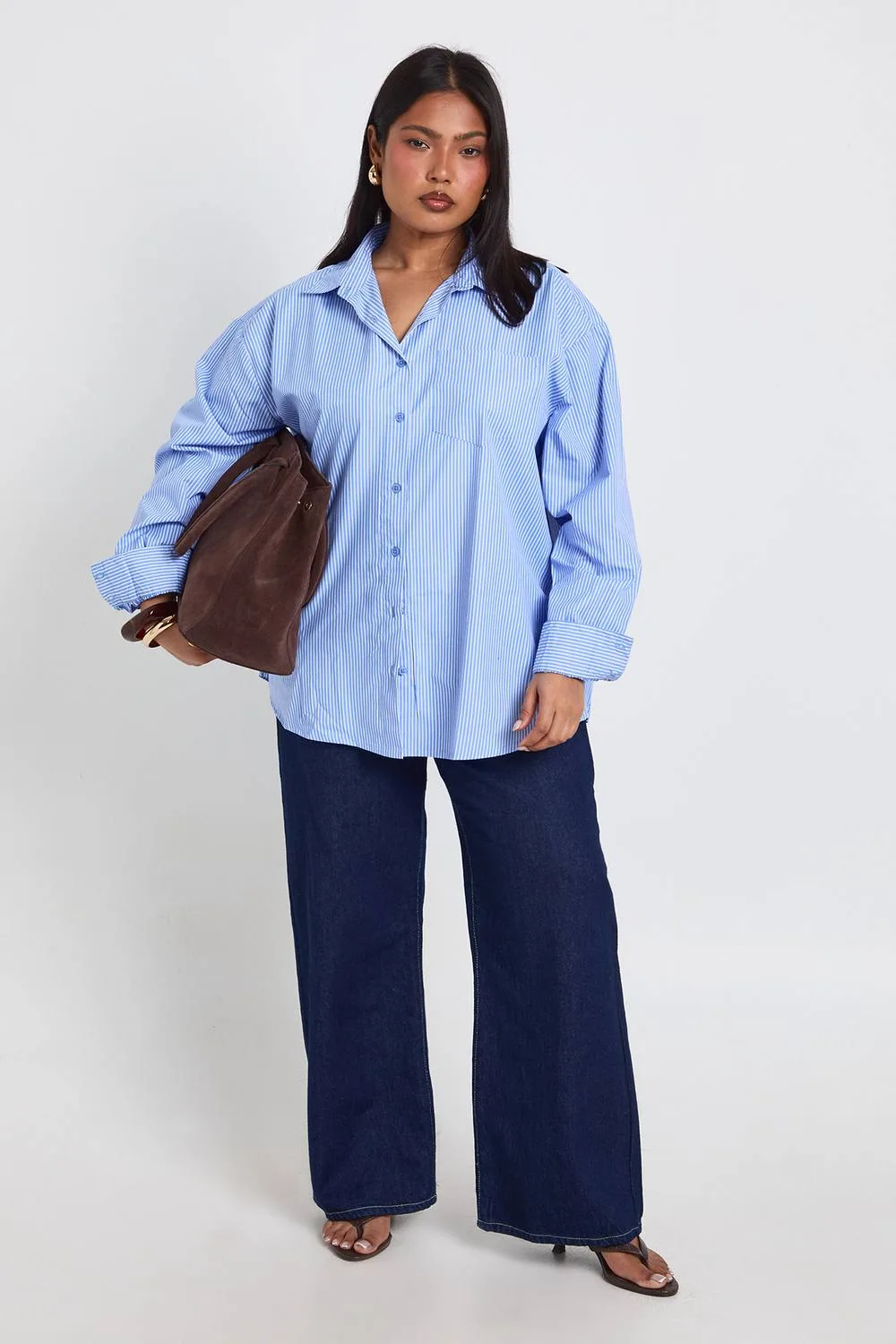 Stripe Poplin Oversized Shirt by boohoo