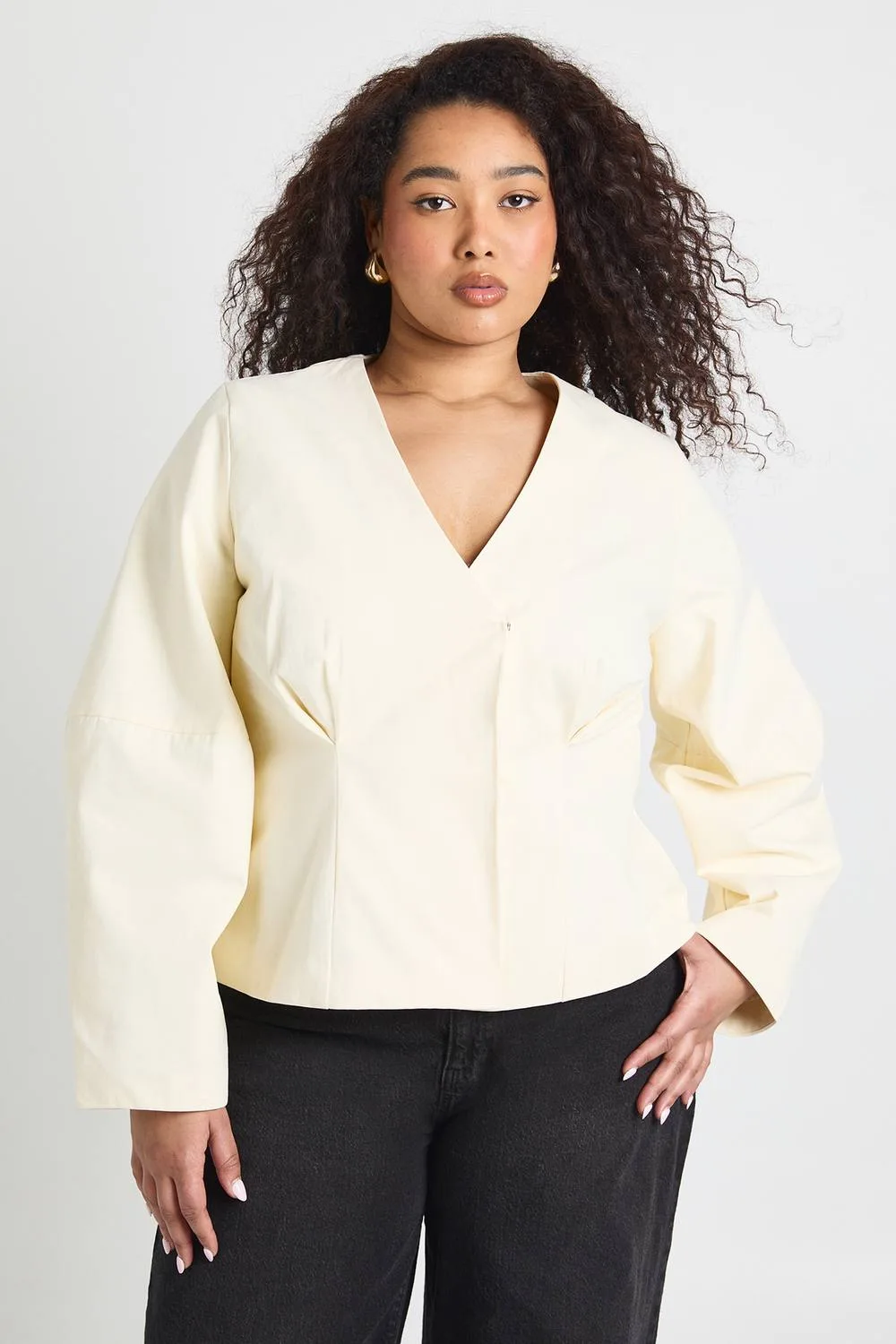 Twill Balloon Sleeve Cinched Blazer by boohoo