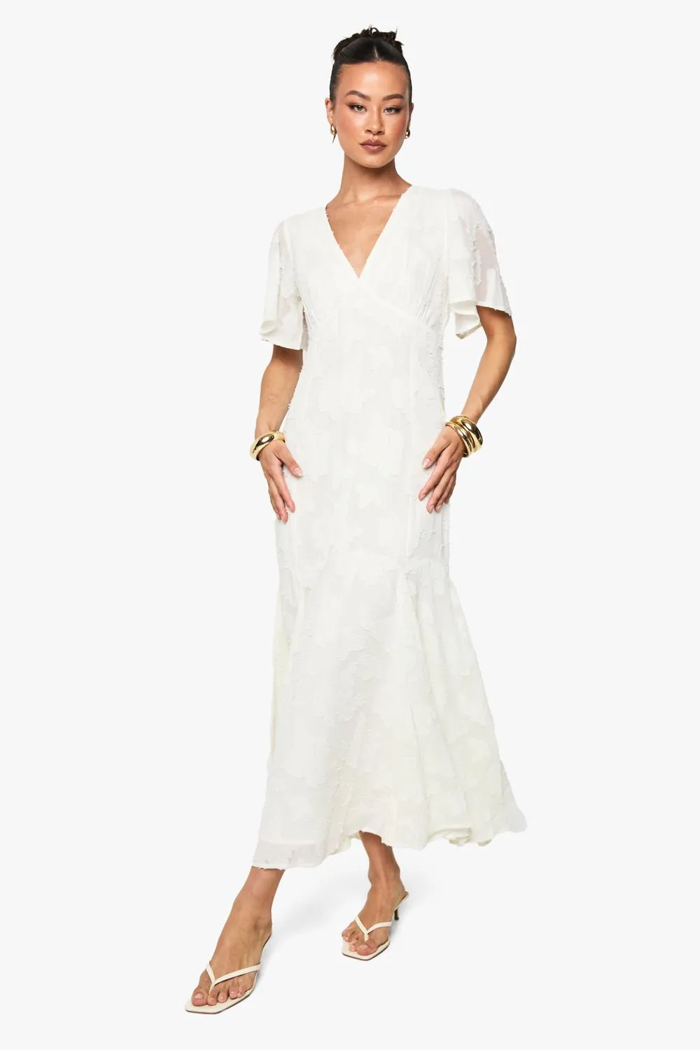Burnout Floral Angel Sleeve Midaxi Dress by boohoo