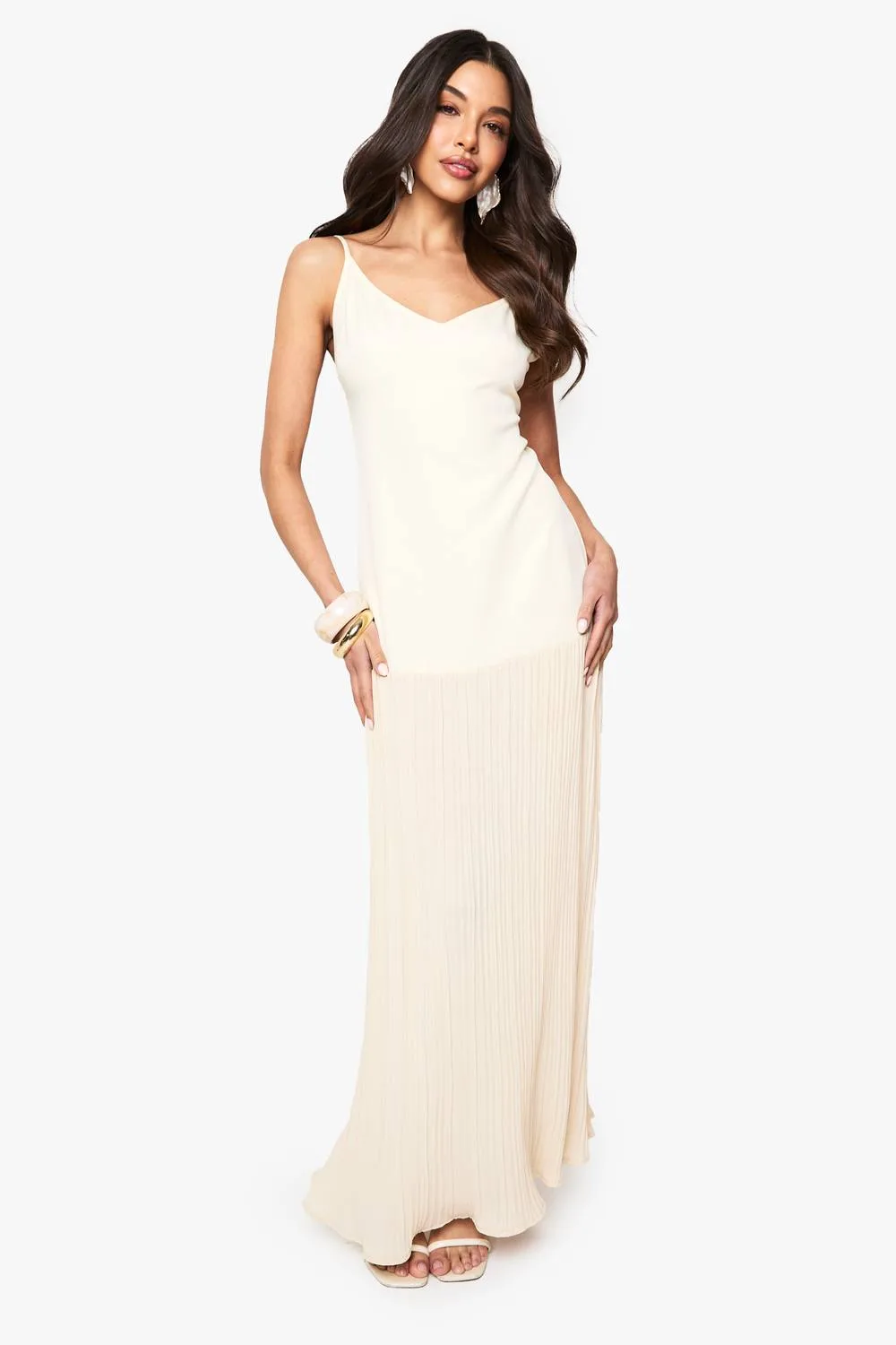 Dropped Waist Pleated Maxi Dress by boohoo