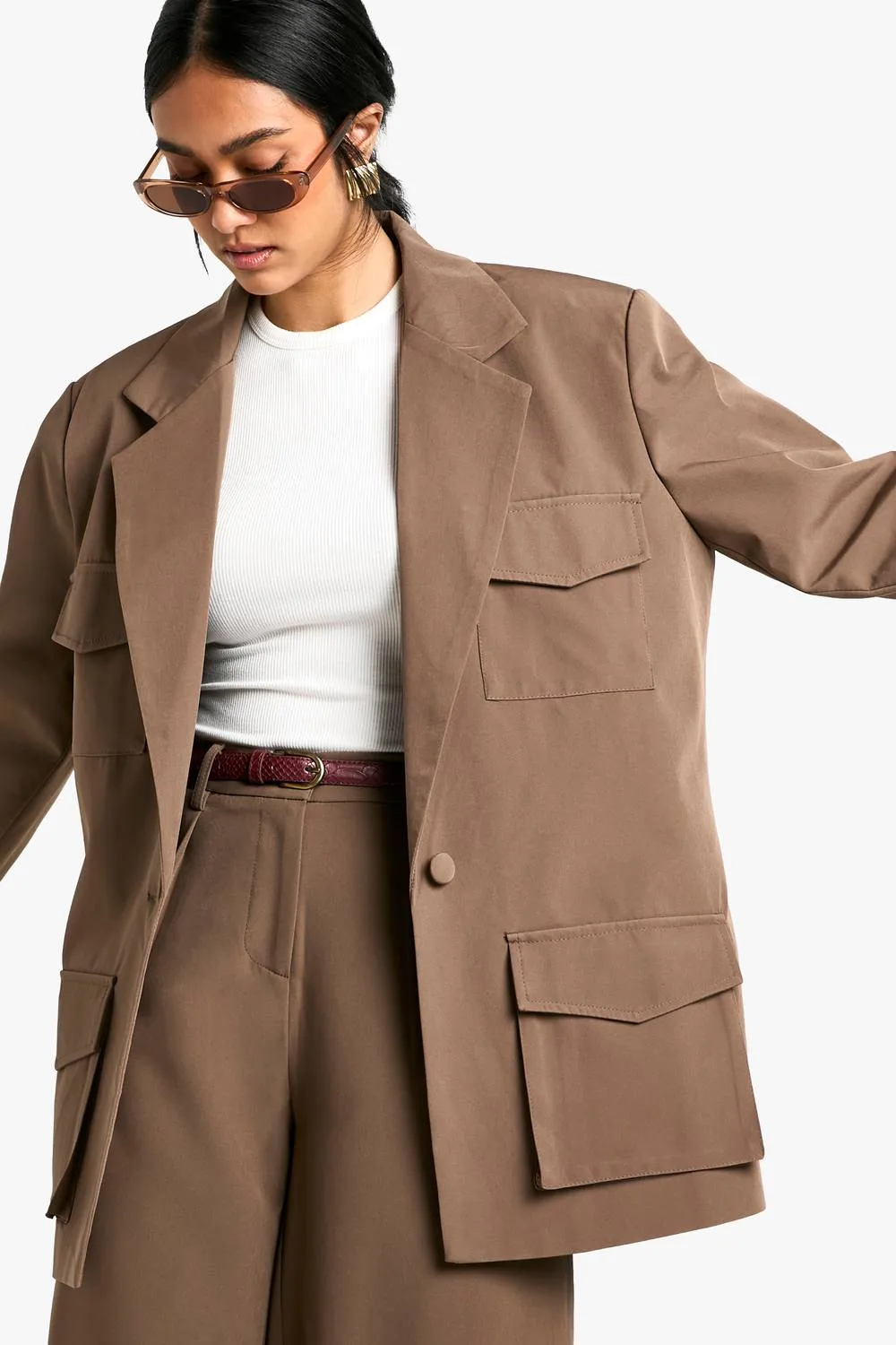 Woven Tailored Oversized Pocket Detail Blazer by boohoo