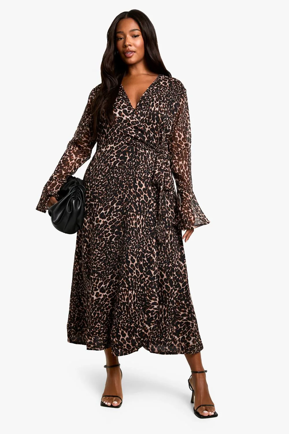 Chiffon Leopard Print Wrap Midaxi Dress by boohoo