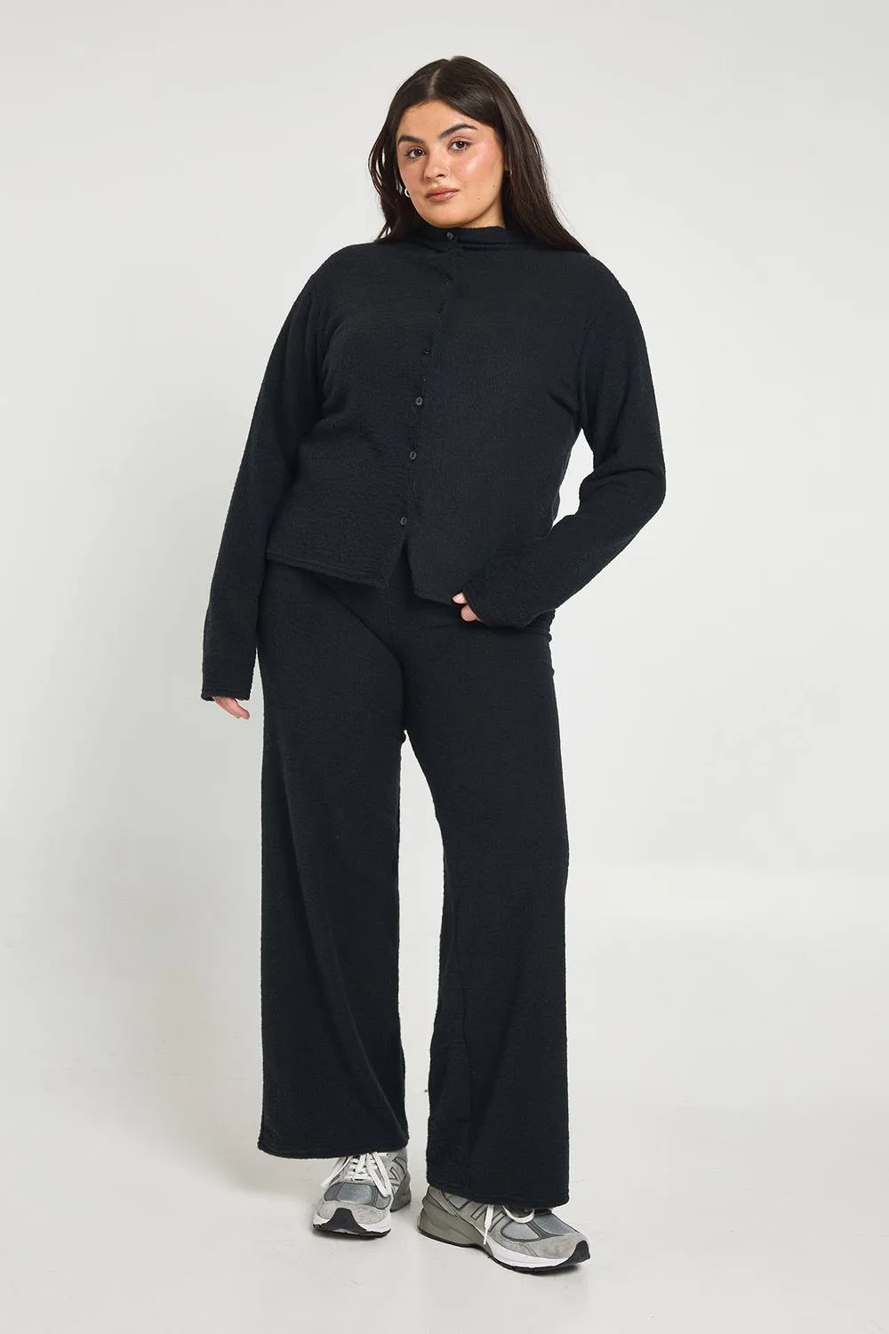 Funnel Neck Button Up Knit Top & Trouser Co Ord by boohoo
