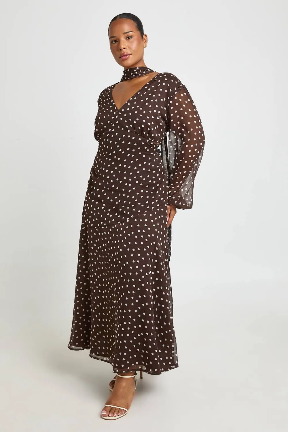 Plus Polka Dot Scarf Maxi Column Dress by boohoo