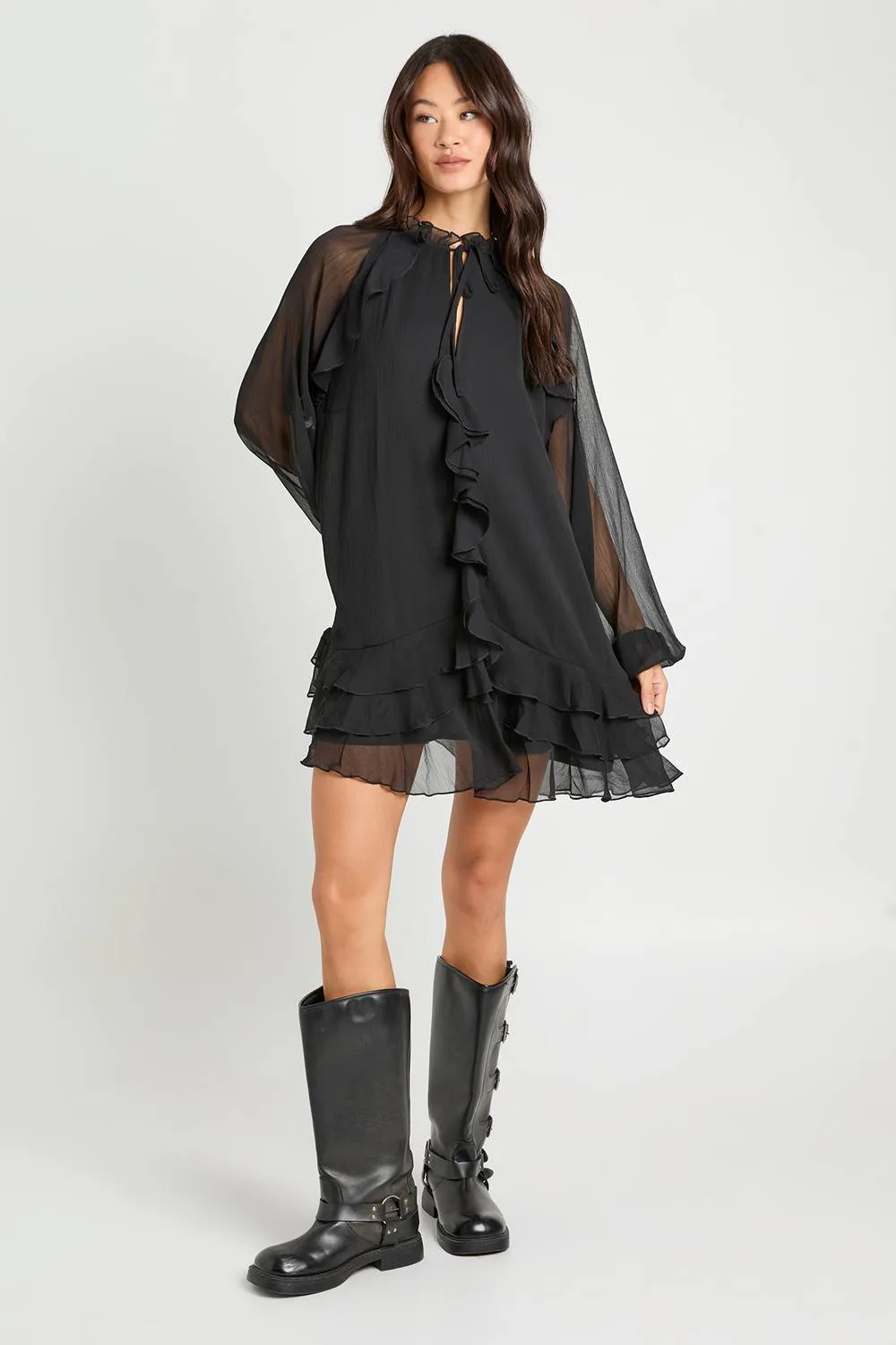 Tall Chiffon Ruffle Smock Dress