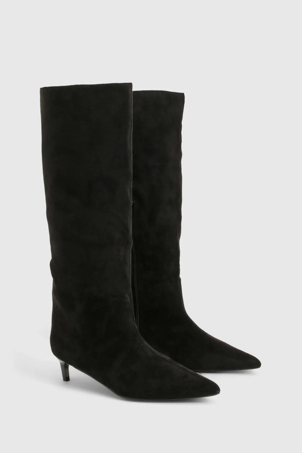 Faux Suede Column High Knee Boots by boohoo