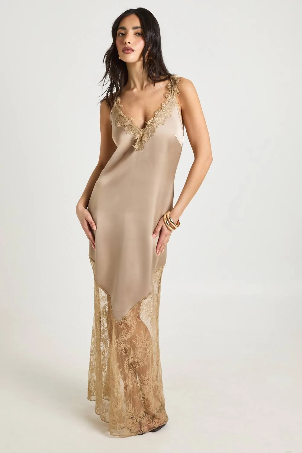 Lace Hem Slip Dress by boohoo