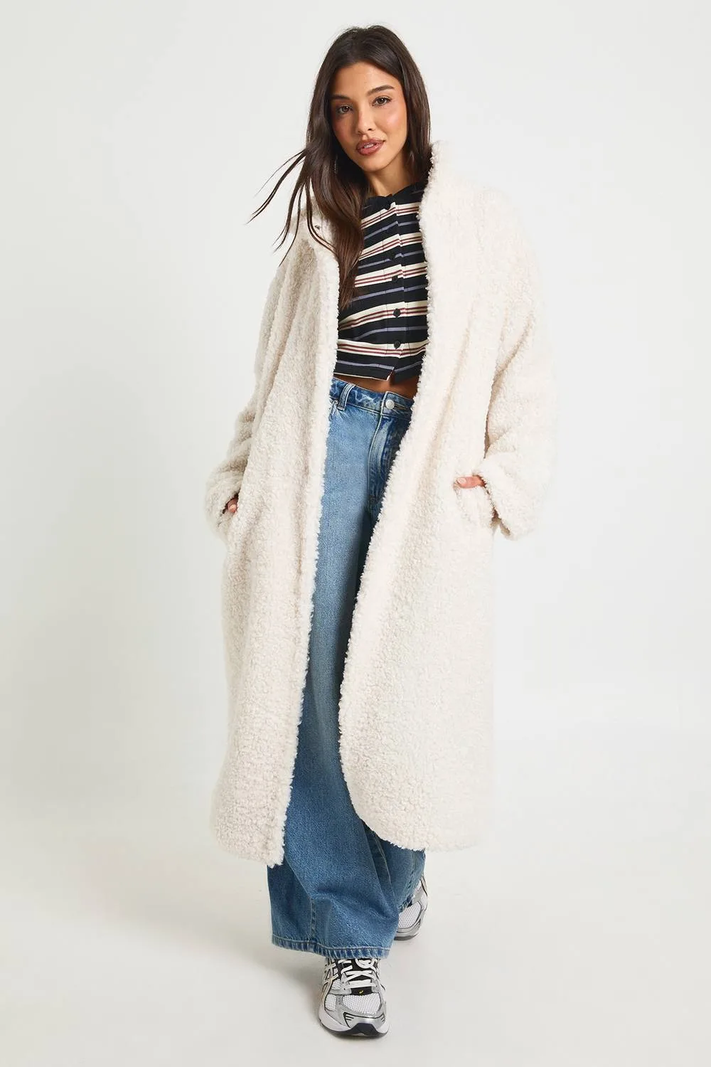 Longline Teddy Fur Coat by boohoo