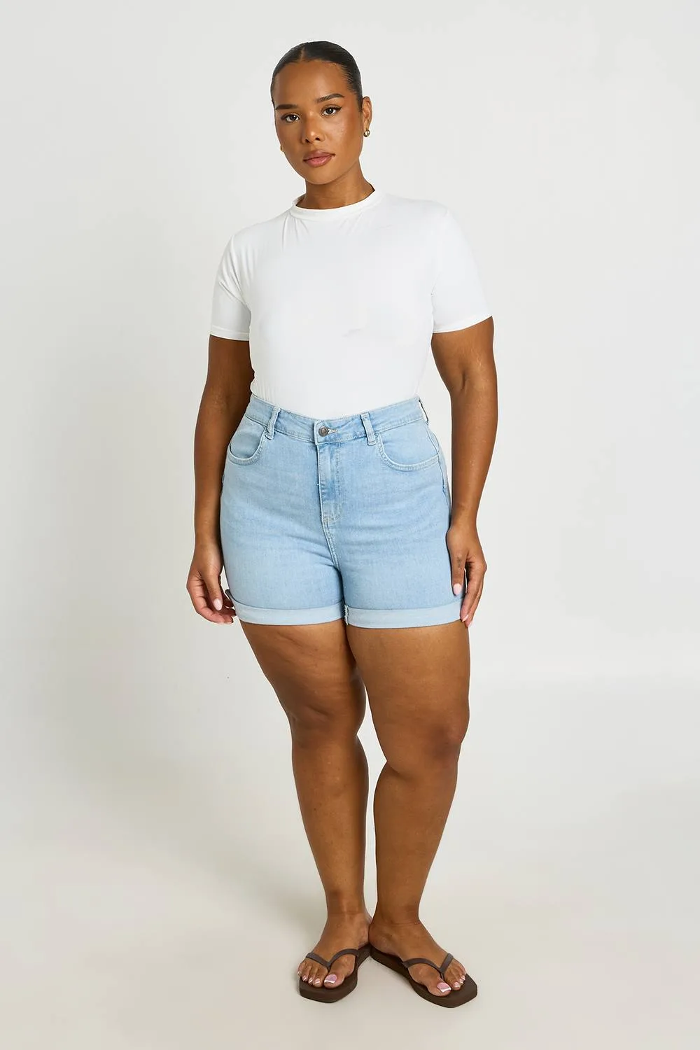 Plus High Waist Booty Lifting Denim Short by boohoo