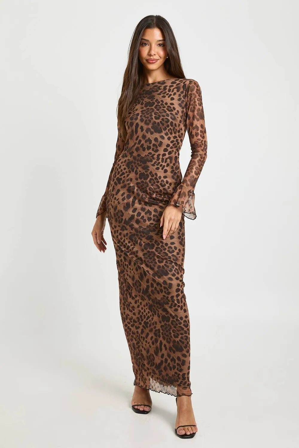 Leopard Mesh Lace Back Maxi Dress by boohoo