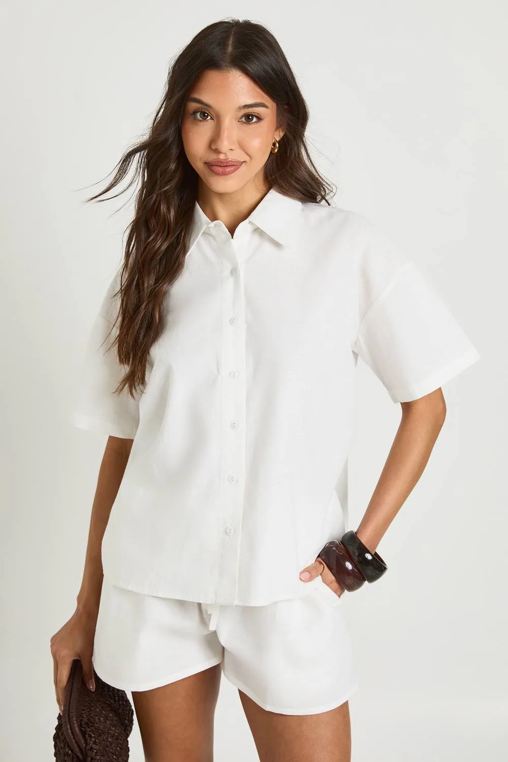 Linen Look Boxy Short Sleeve Shirt & Short Co-Ord by boohoo