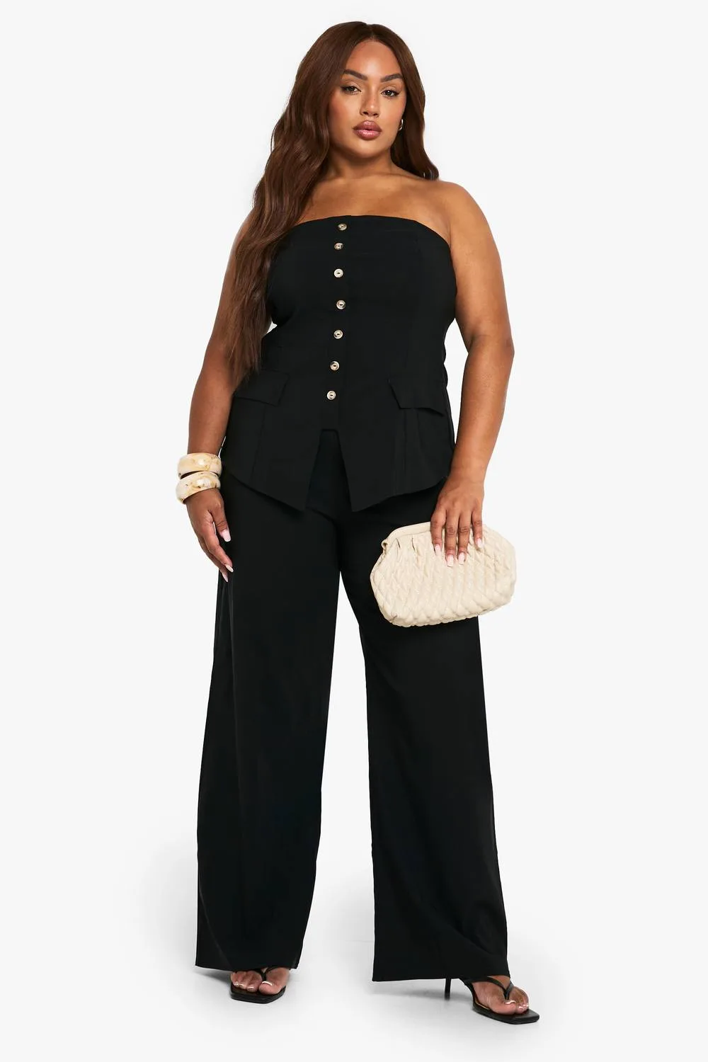 Super Stretch Bandeau Longline Waistcoat & Wide Leg Trousers by boohoo