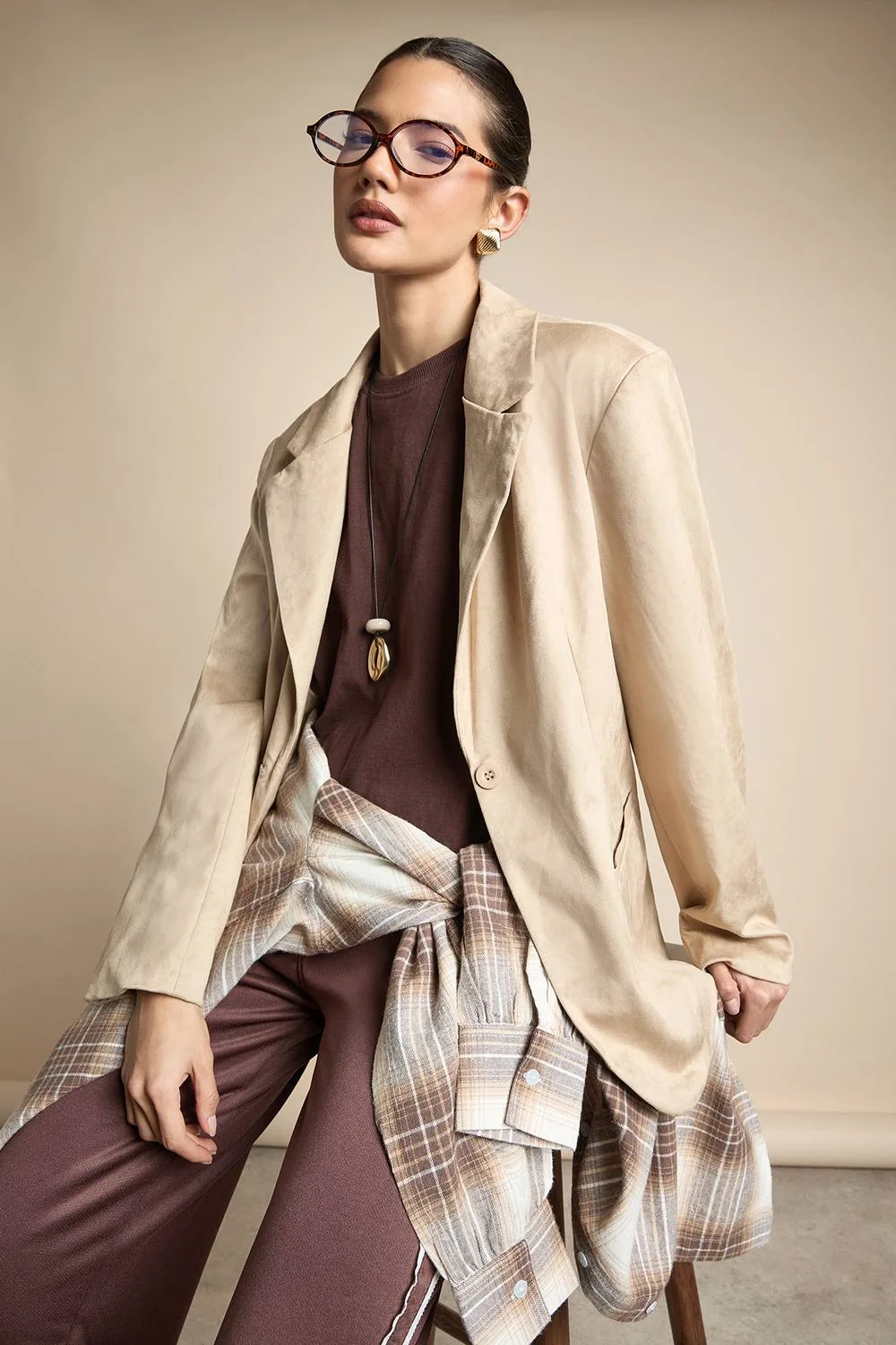 Boxy Oversized Faux Suede Blazer by boohoo