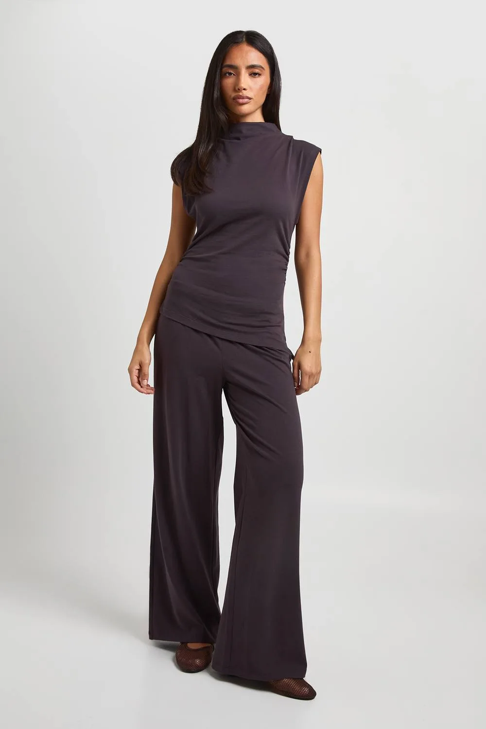 Soft Cotton Wide Leg Trouser by boohoo