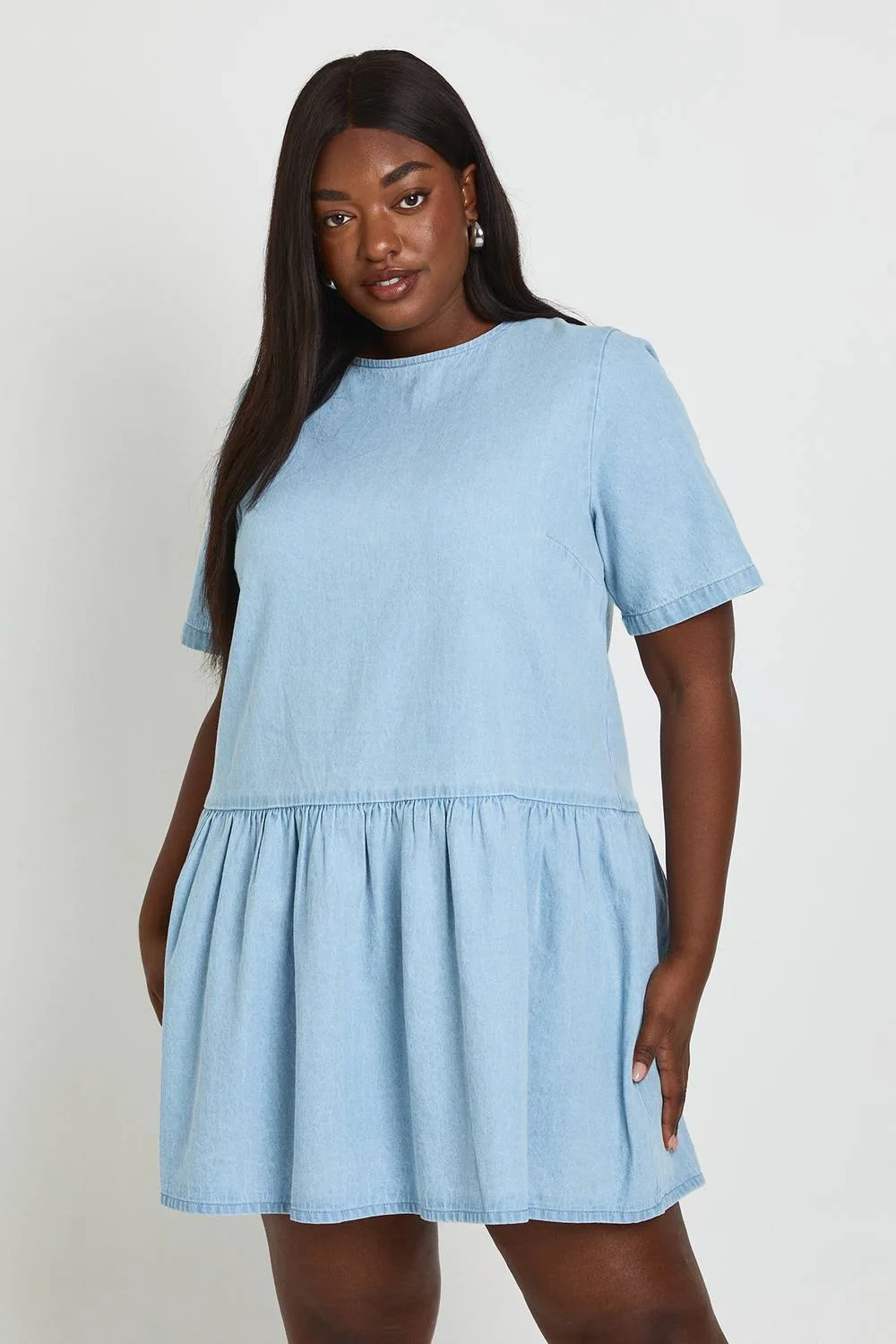 Plus Chambray Short Sleeve Skater Dress by boohoo