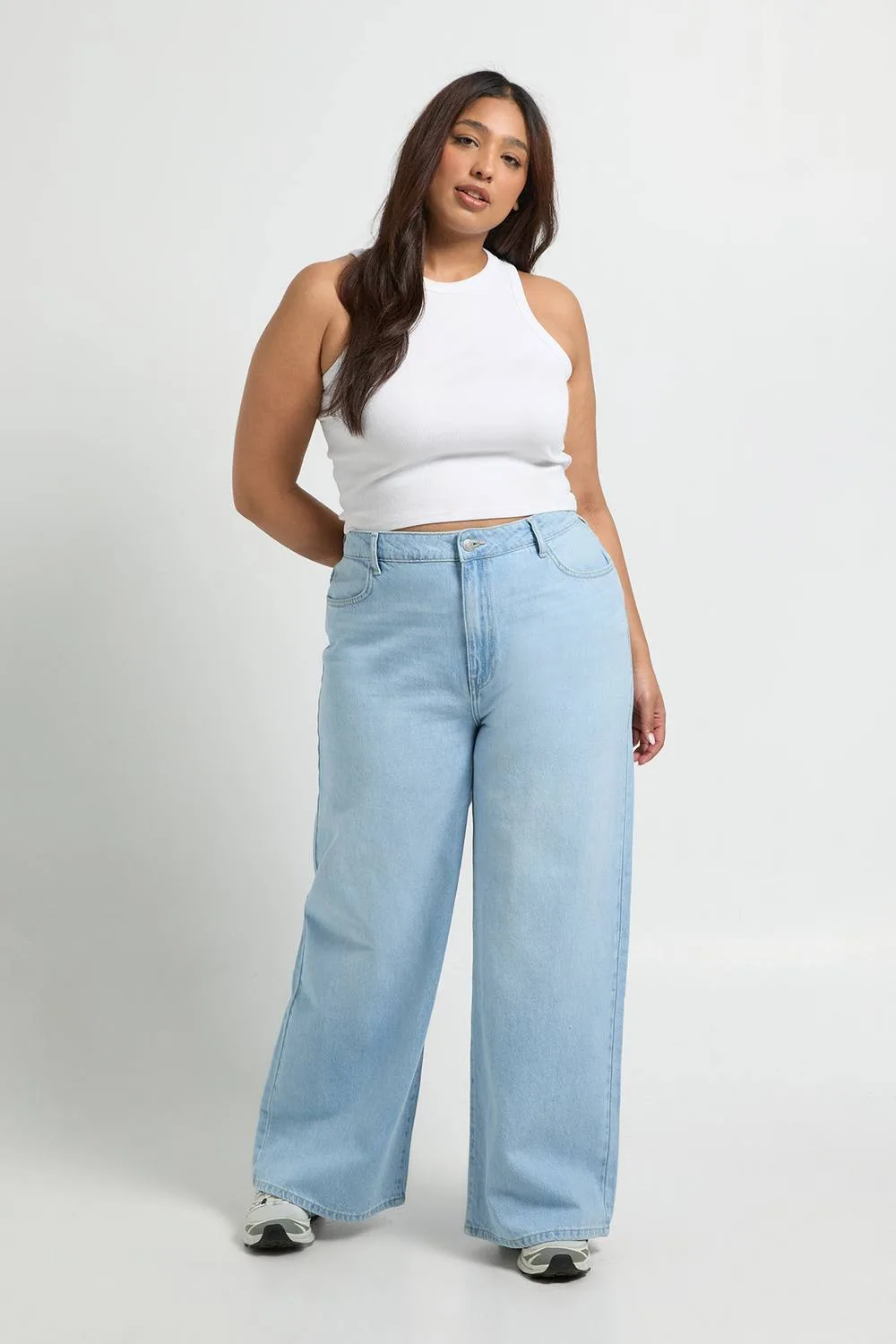 Plus Basics High Waist Wide Leg Jean by boohoo