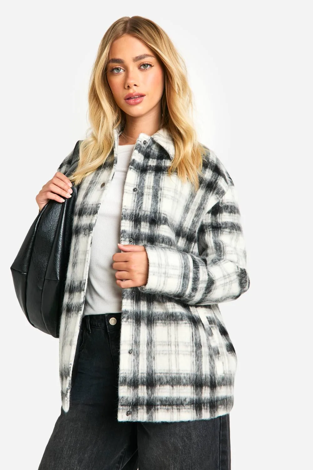 Check Wool Look Shacket by boohoo