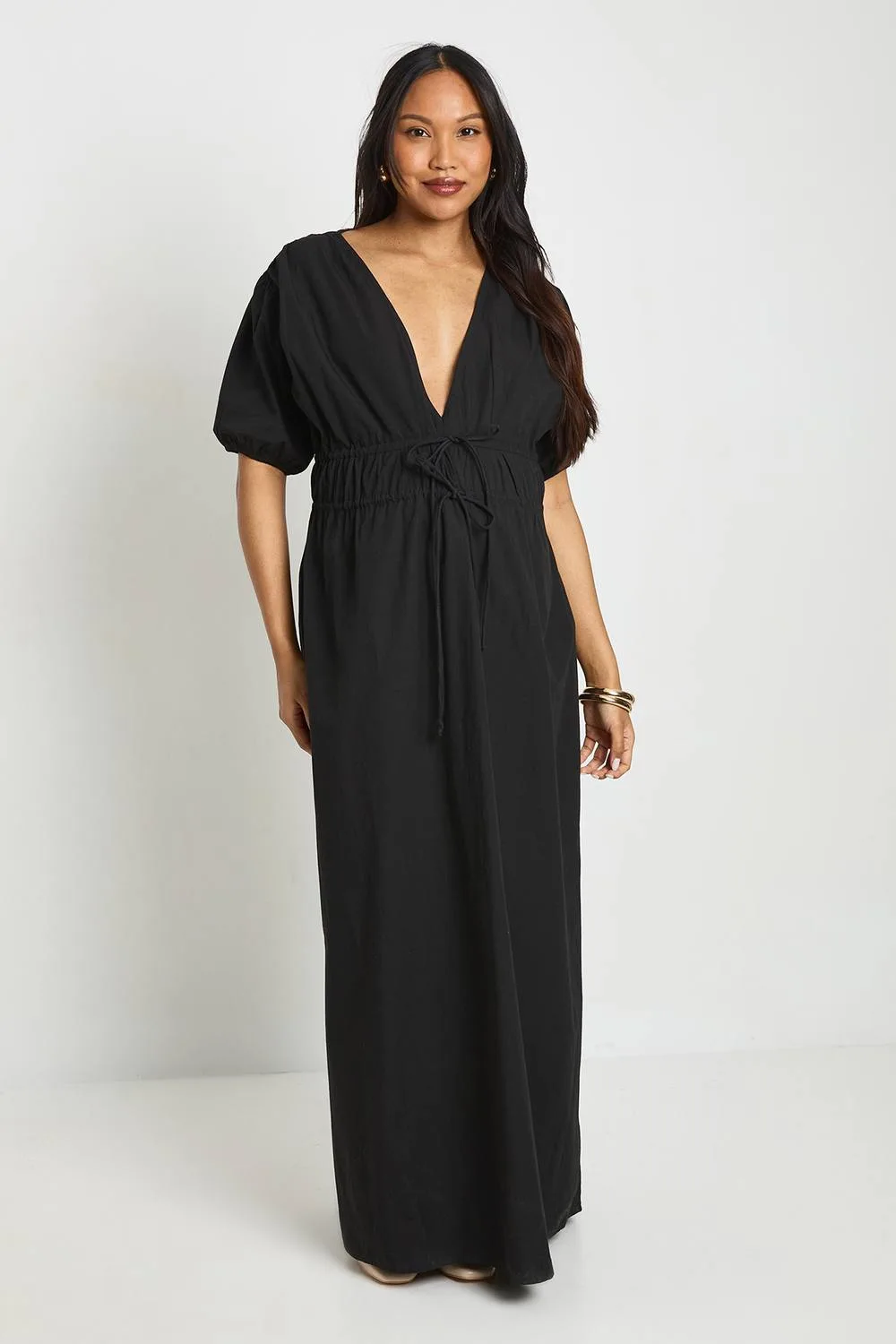 Maternity Ruched Tie Front Maxi Dress by boohoo