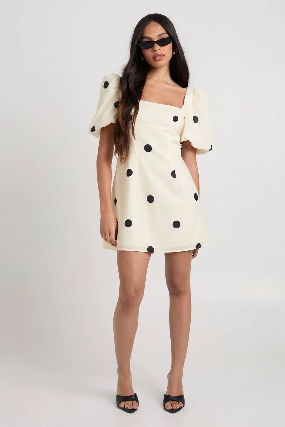 Large Polka Dot Linen Look Shift Dress by boohoo