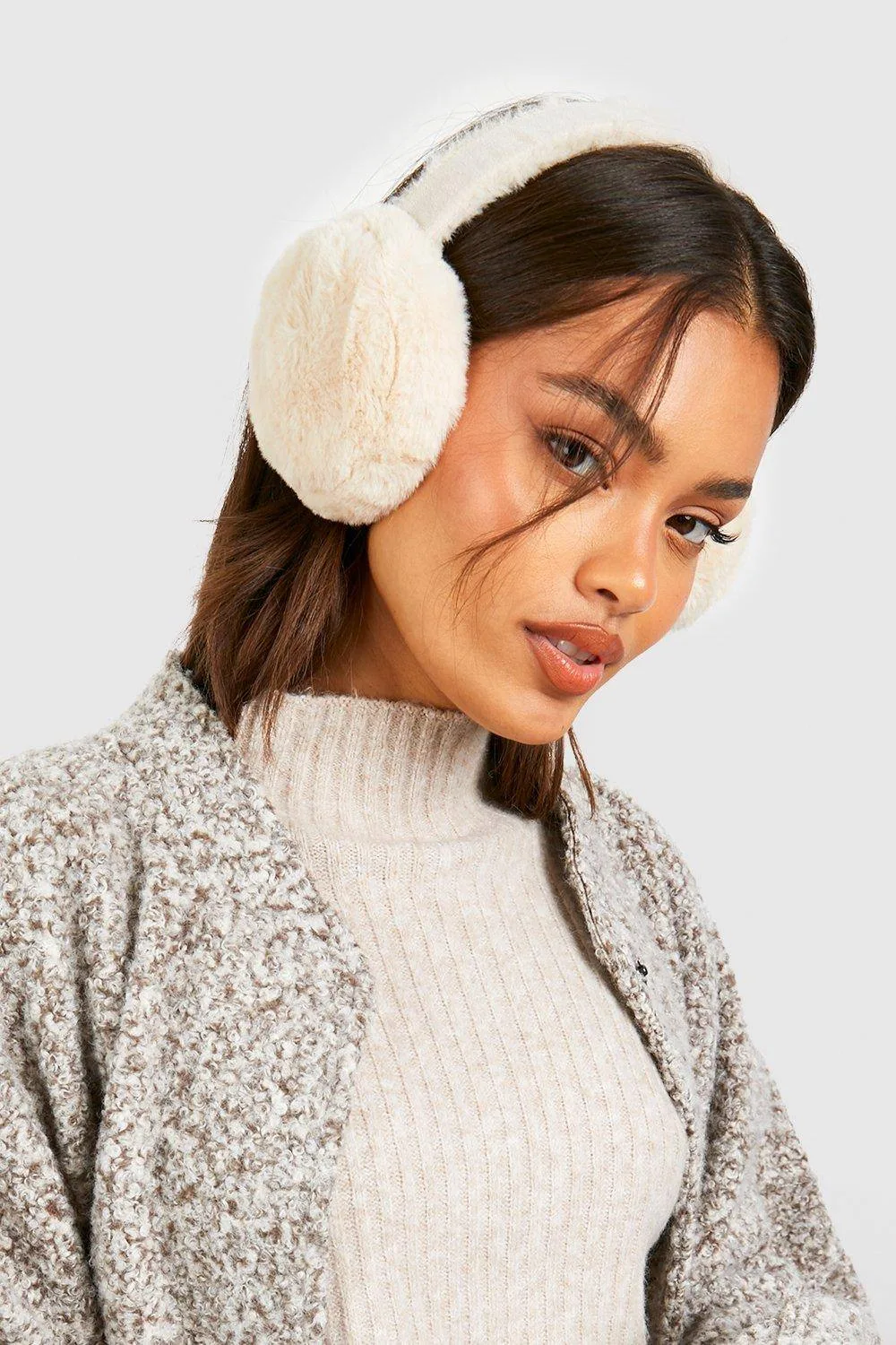 Faux Suede Fluffy Earmuff by boohoo