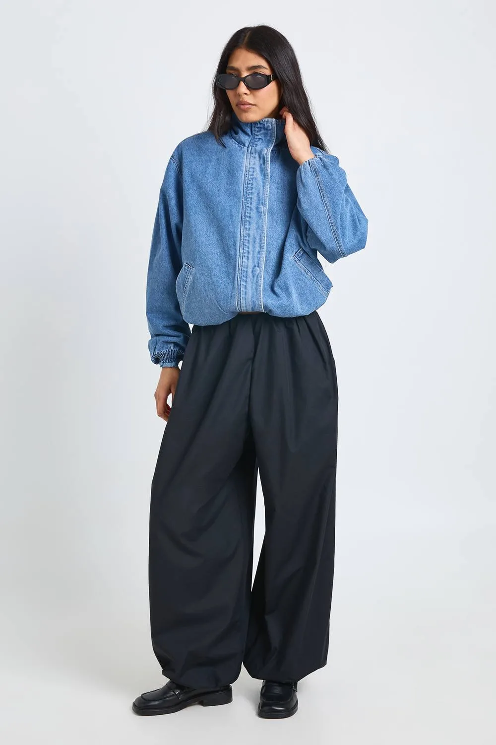 Tall Poplin Low Rise Hareem Trousers by boohoo