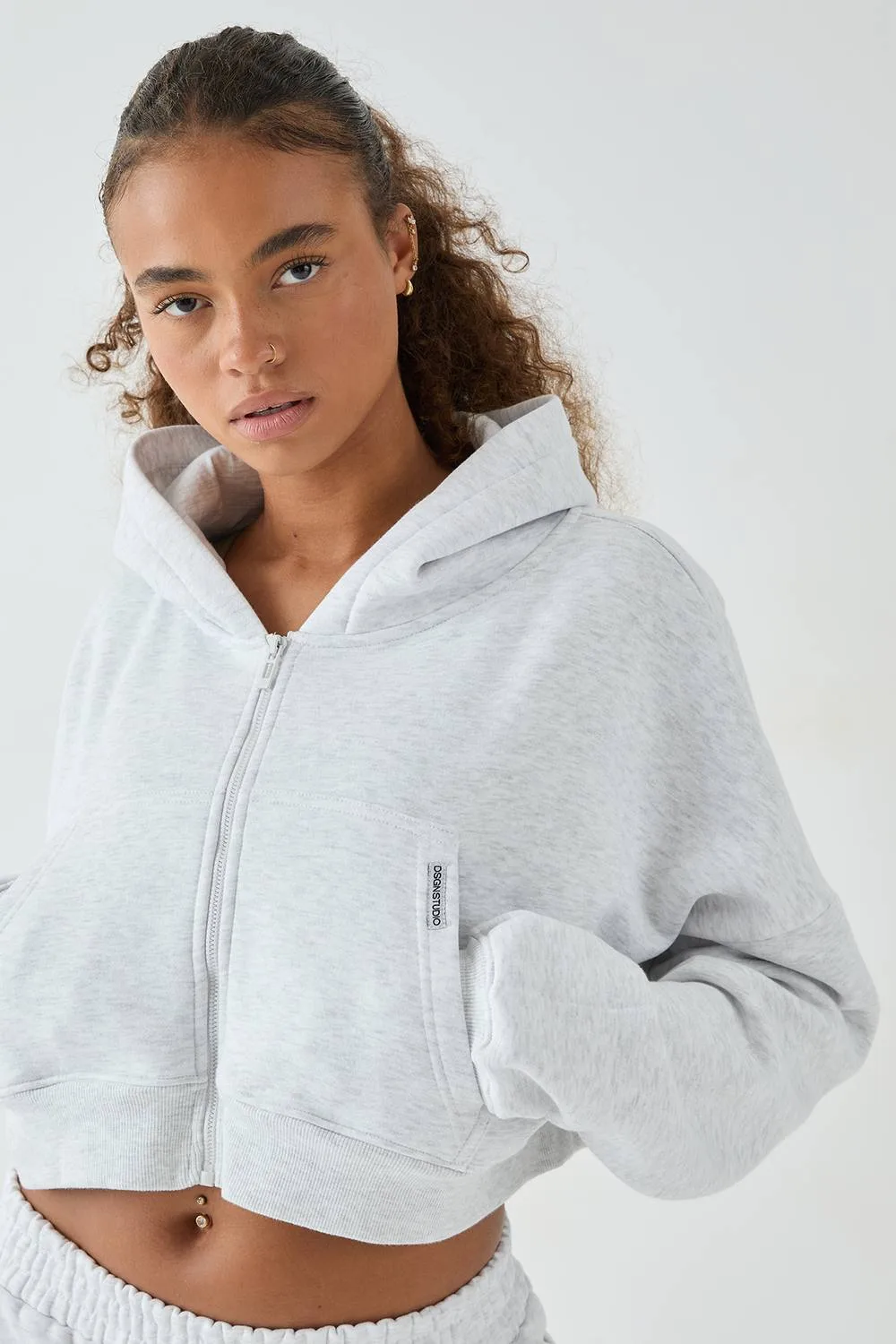 Boxy Crop Zip Through Hoodie by DSGN Studio