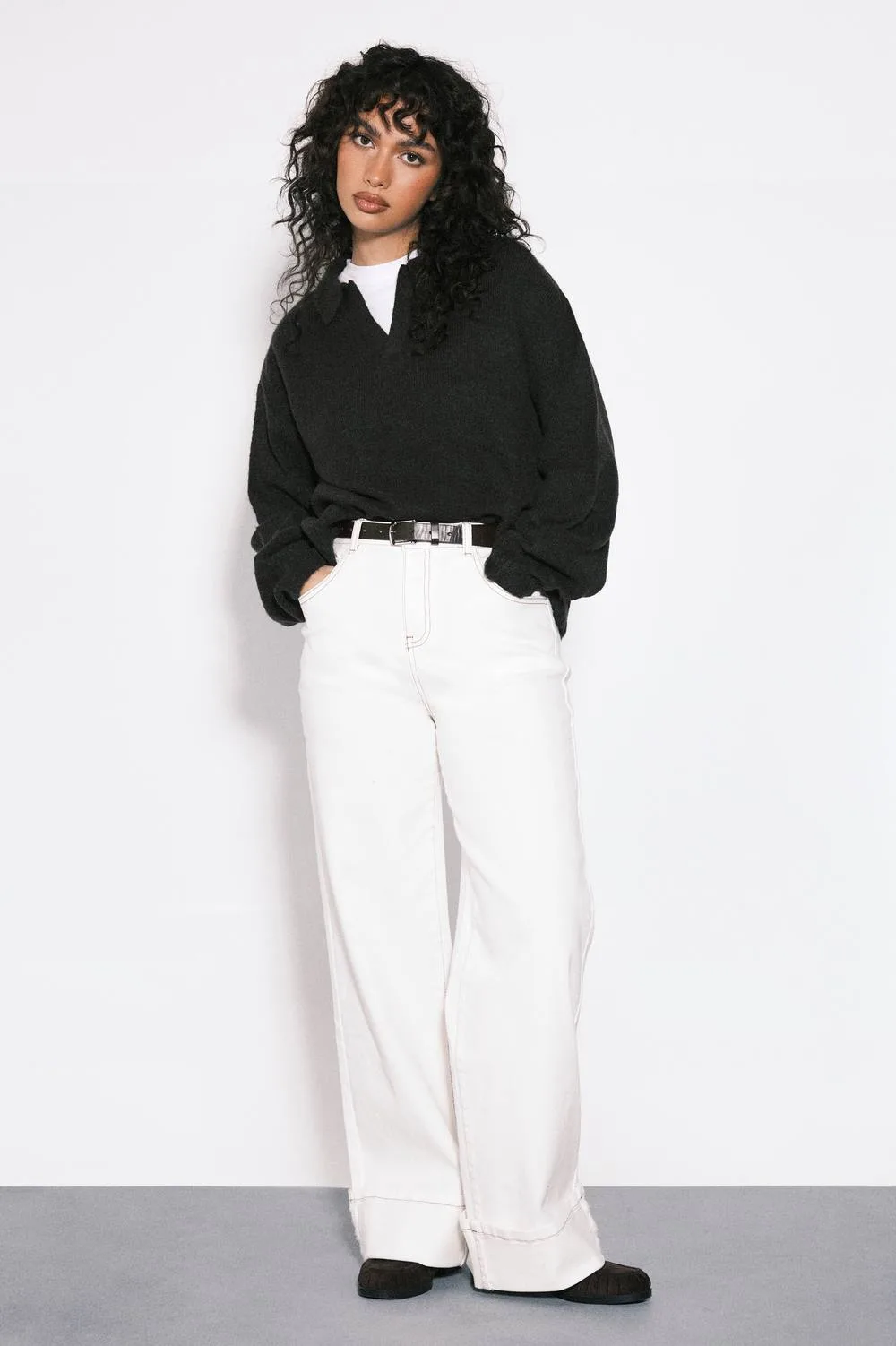 Turn Up High Waist Wide Leg Jean by boohoo