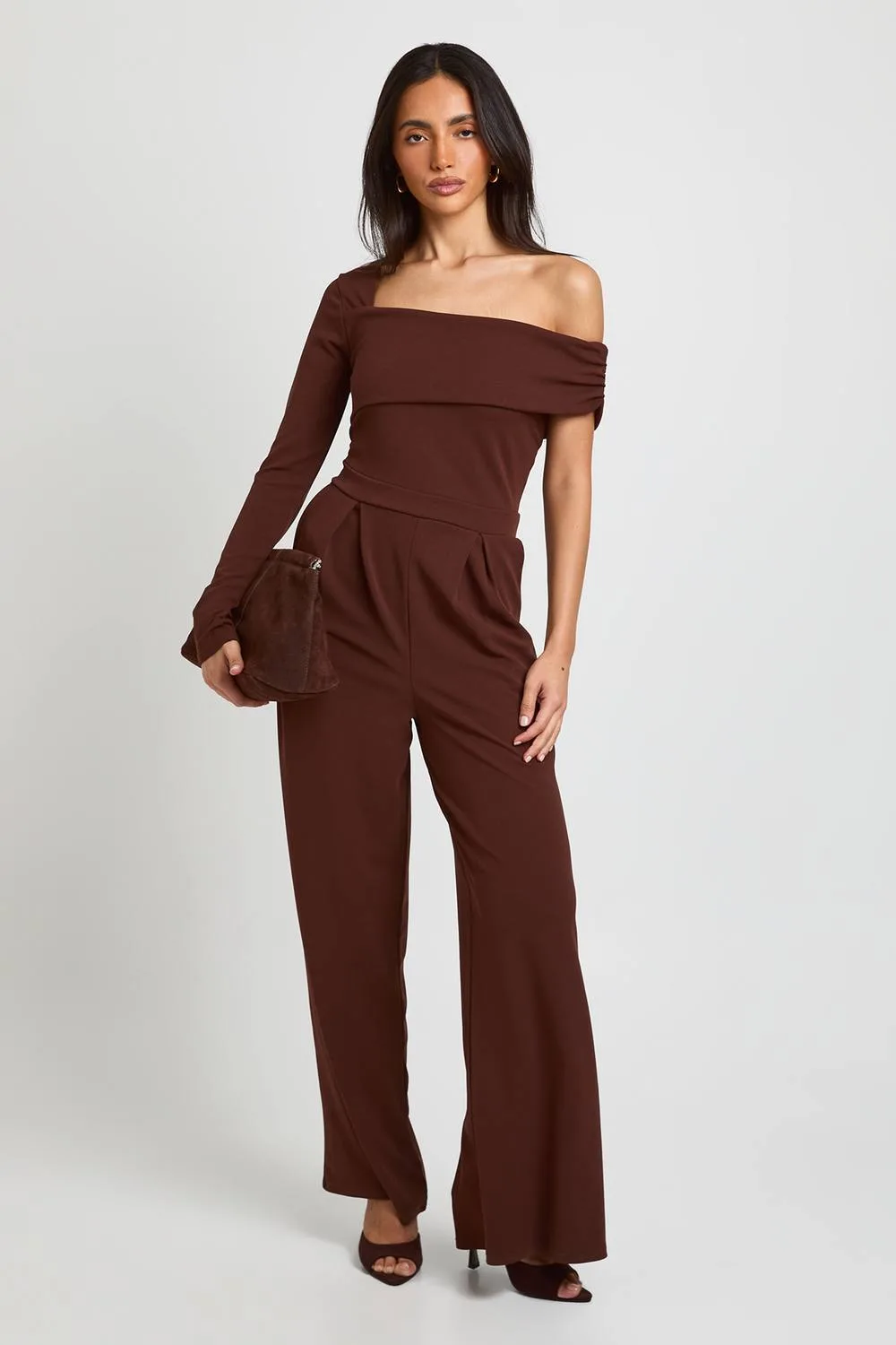 Jersey Crepe One Shoulder Wide Leg Jumpsuit